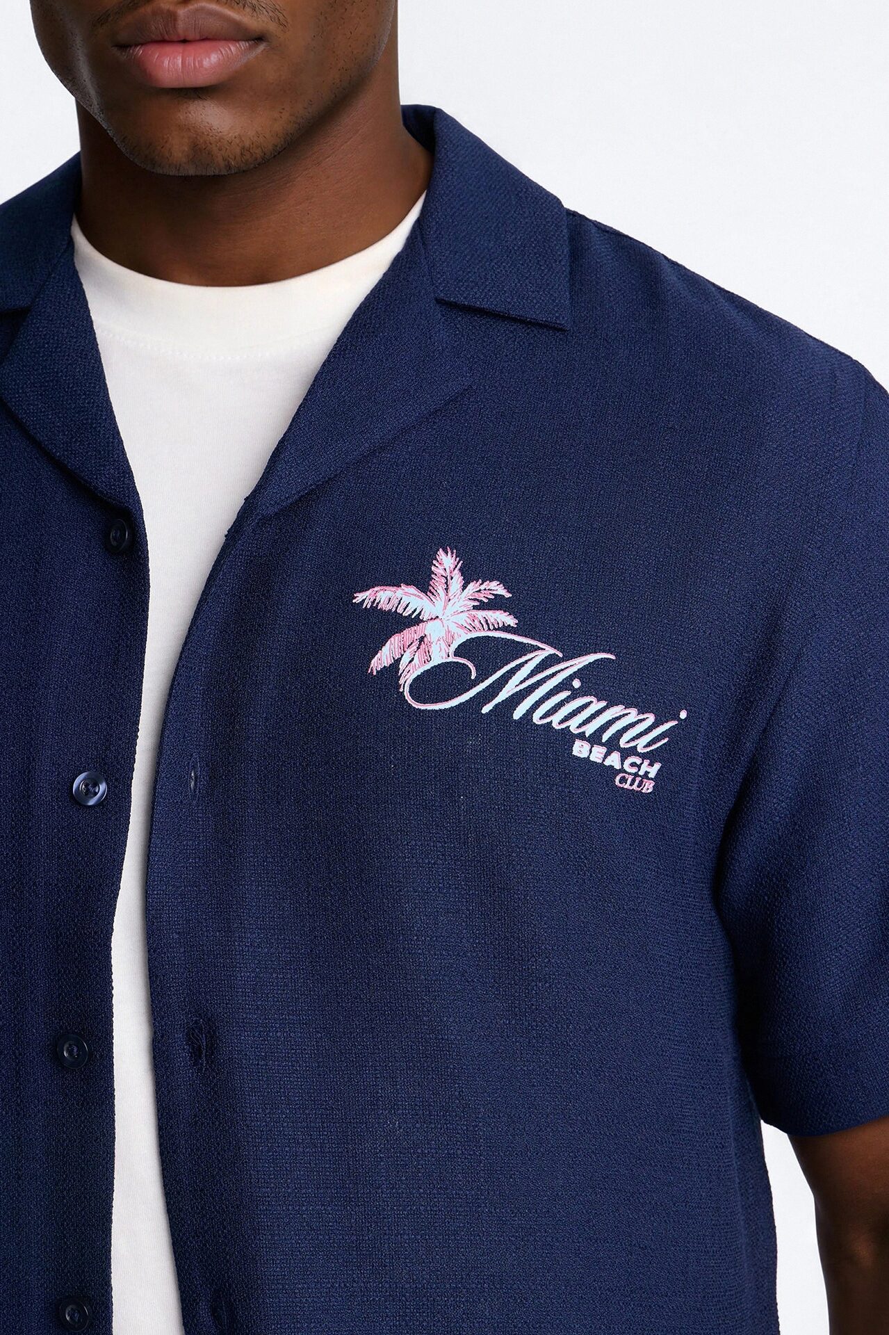 Miami Beach Club Button Up Shirt - Navy