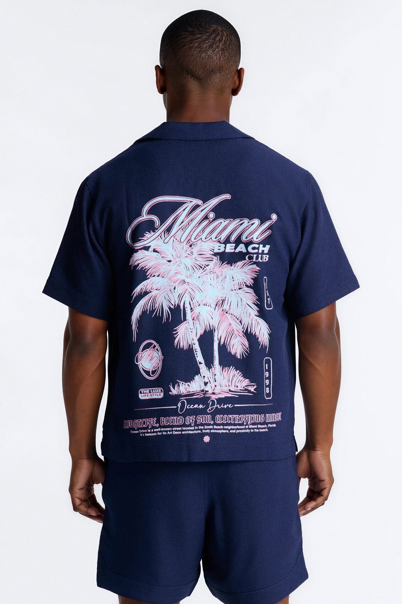 Miami Beach Club Button Up Shirt - Navy