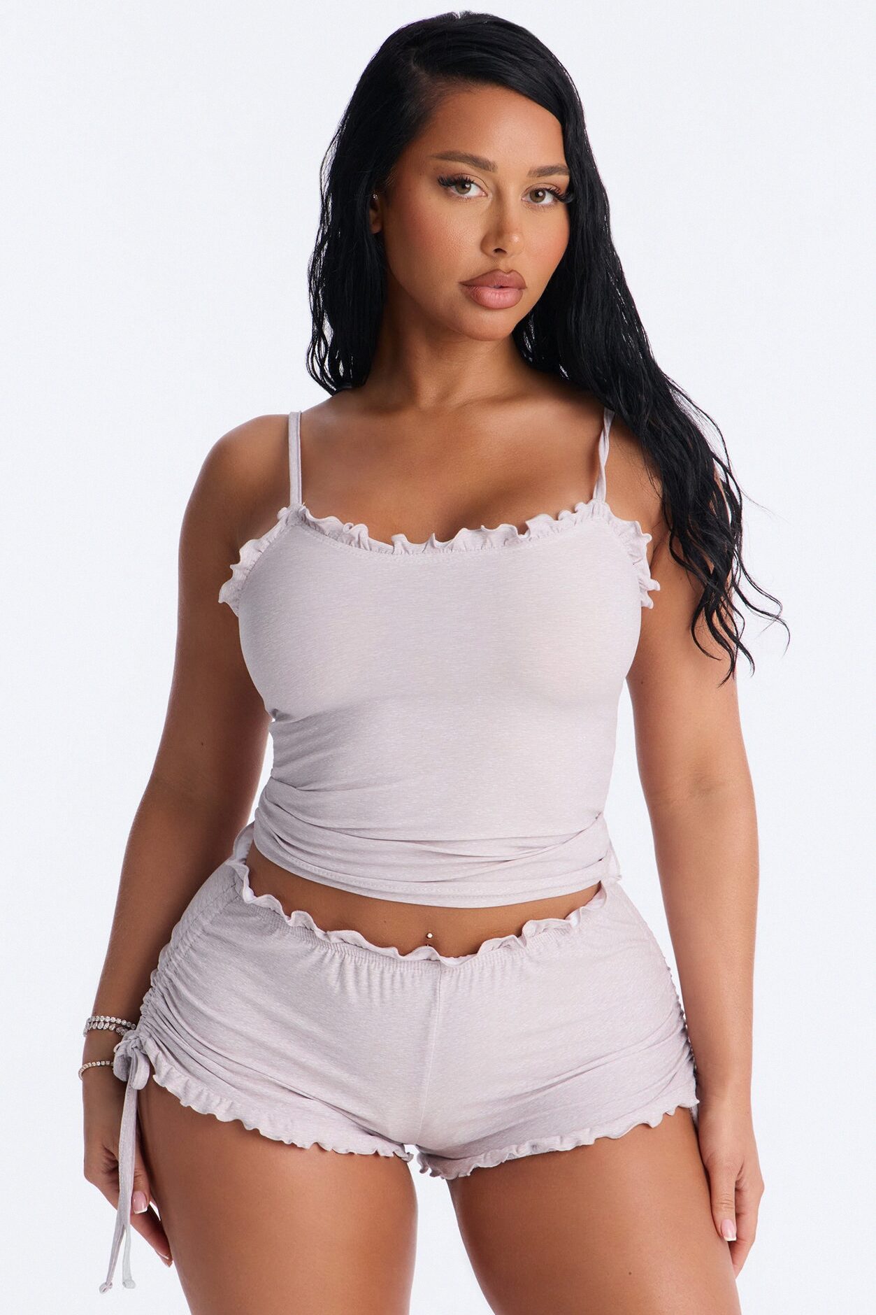 Kiss Goodnight Ruched Cami PJ Short Set - Heather Grey