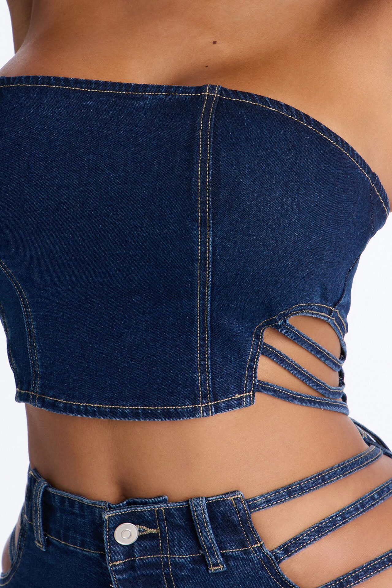 Arazia Denim Cut Out Pant Set - Dark Denim