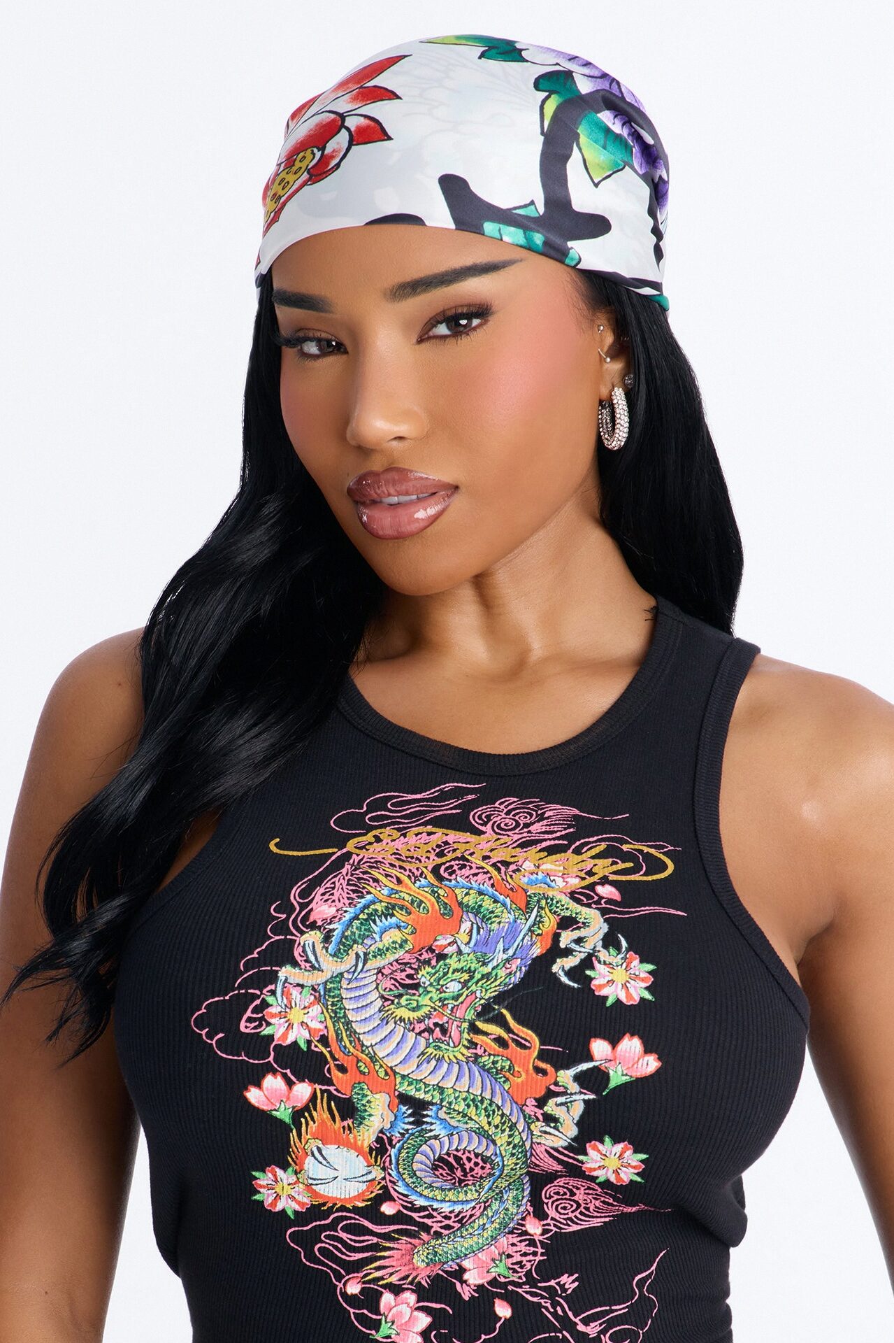 In Bloom Ed Hardy Head Scarf - Ivory/combo