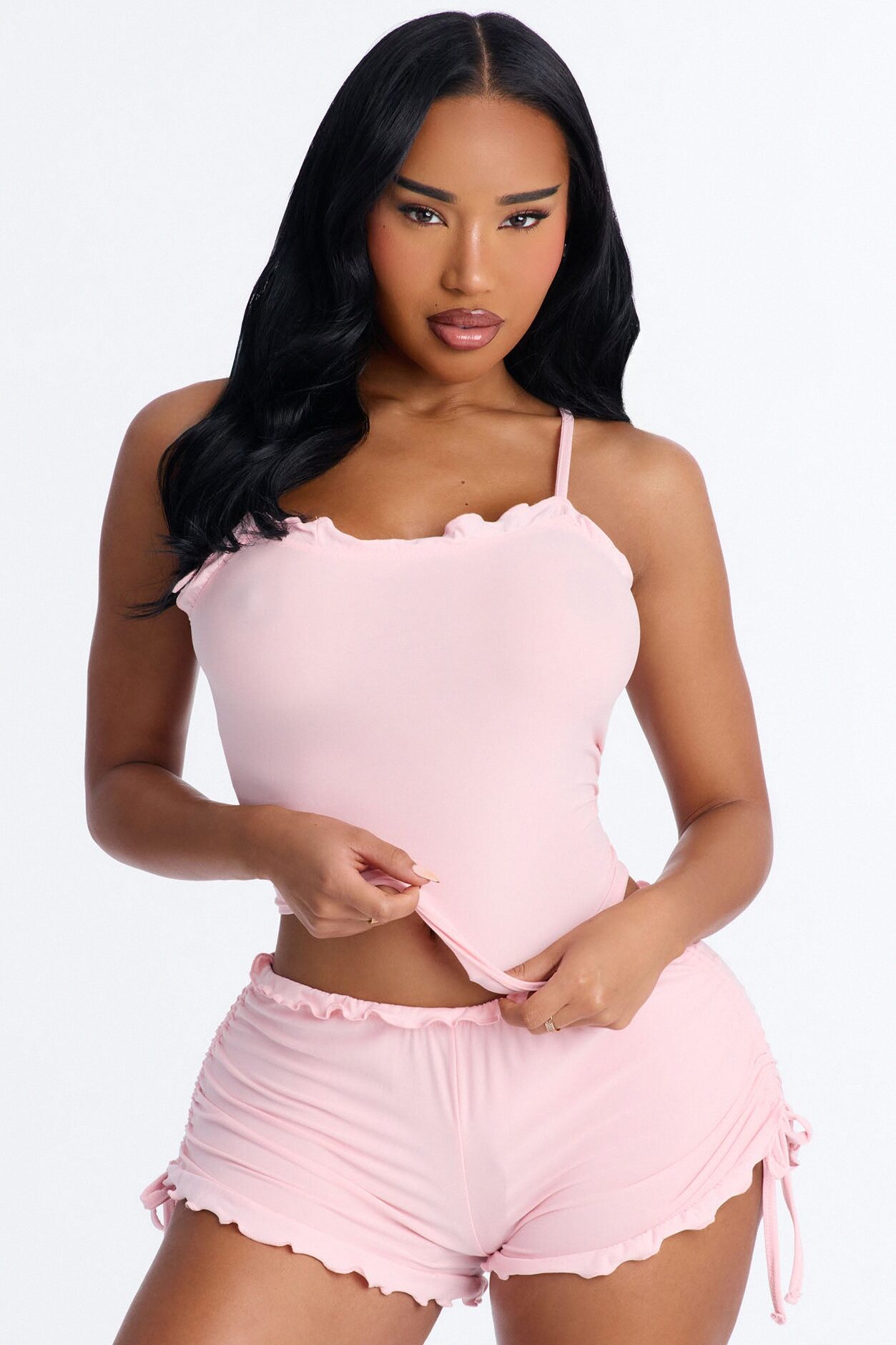 Kiss Goodnight Ruched Cami PJ Short Set - Pink