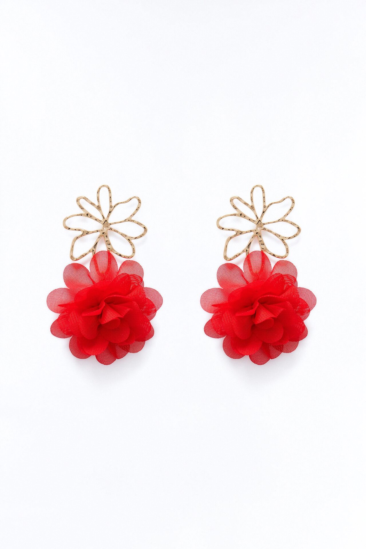 Love You So Ruffle Drop Earrings - Gold/Red
