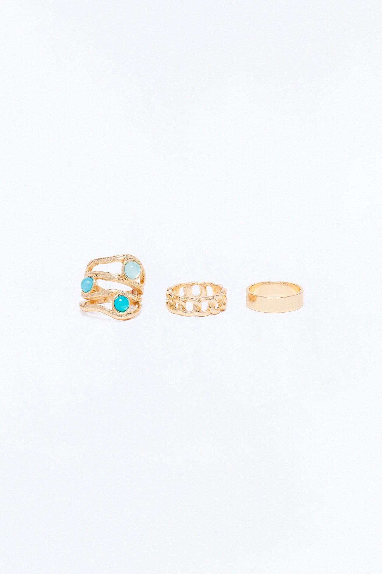 Ocean Skies 3 Piece Ring Set - Gold/Blue