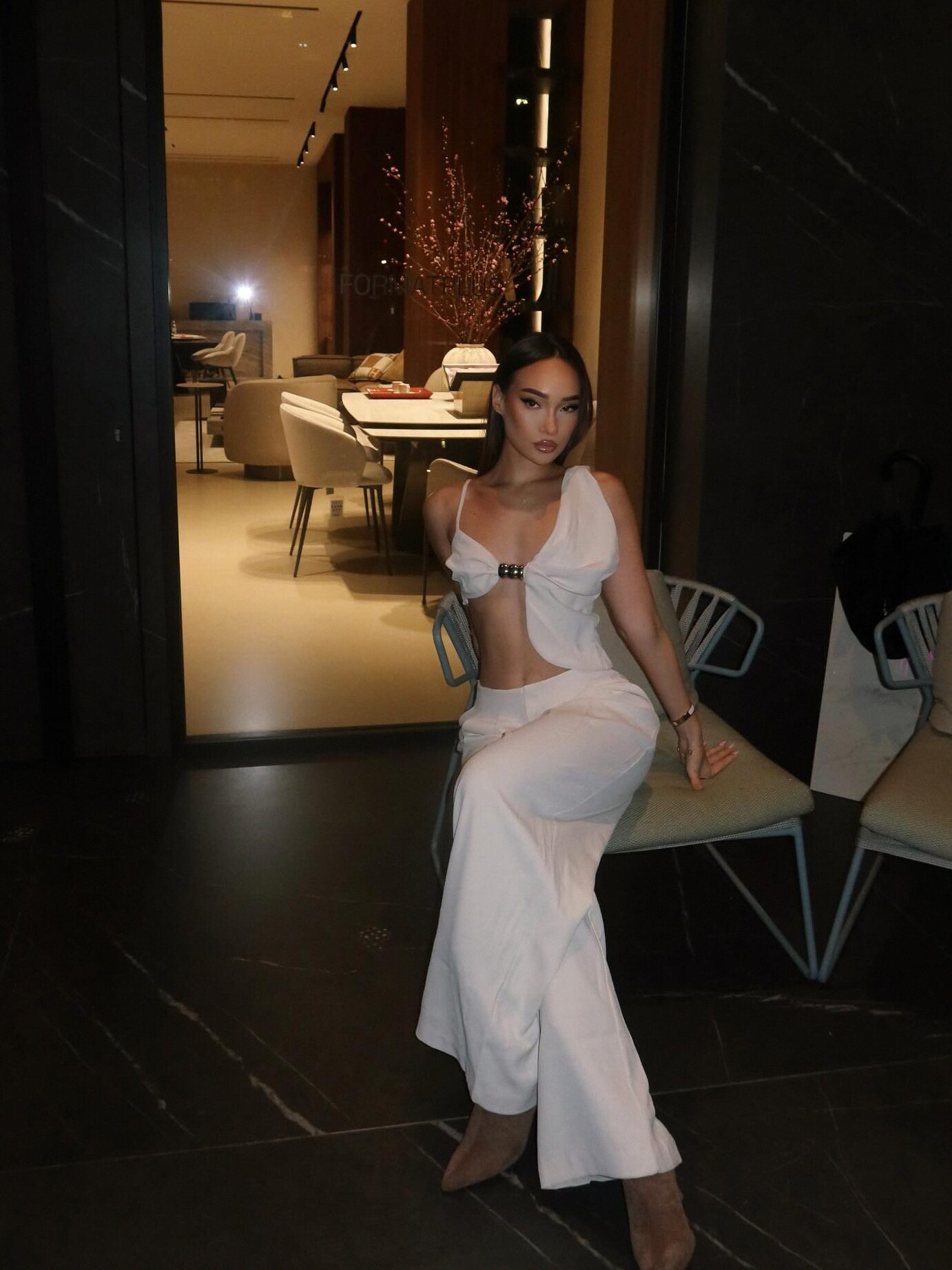 Wildflower Crepe Pant Set - Off White