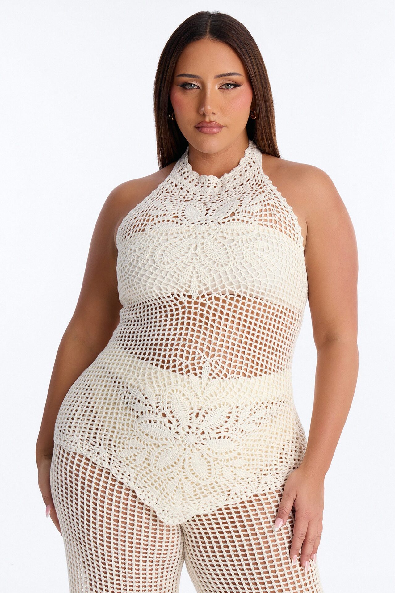 Laguna Crochet 4 Piece Pant Set - Cream