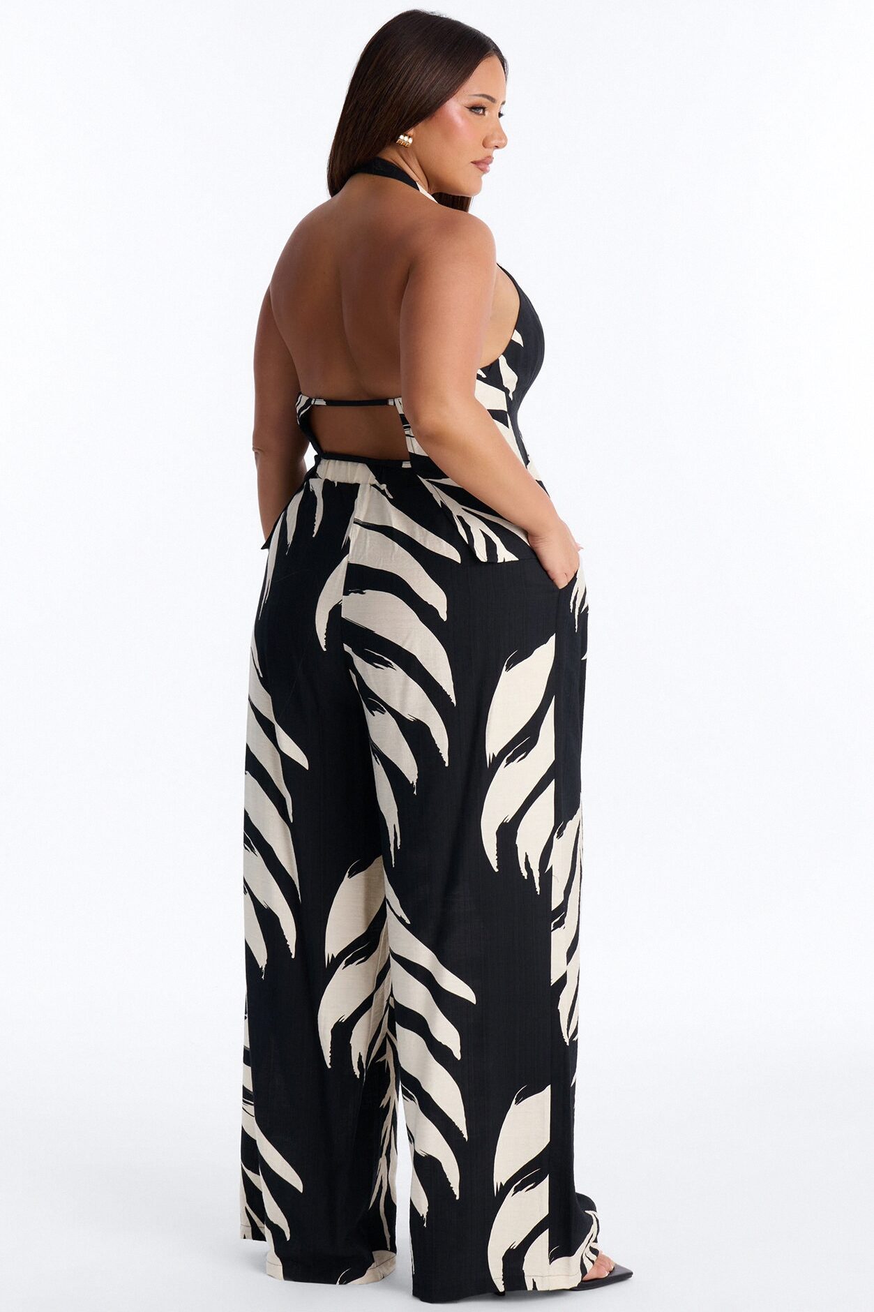 Palm Shadows Linen Belted Pant Set - Black/combo