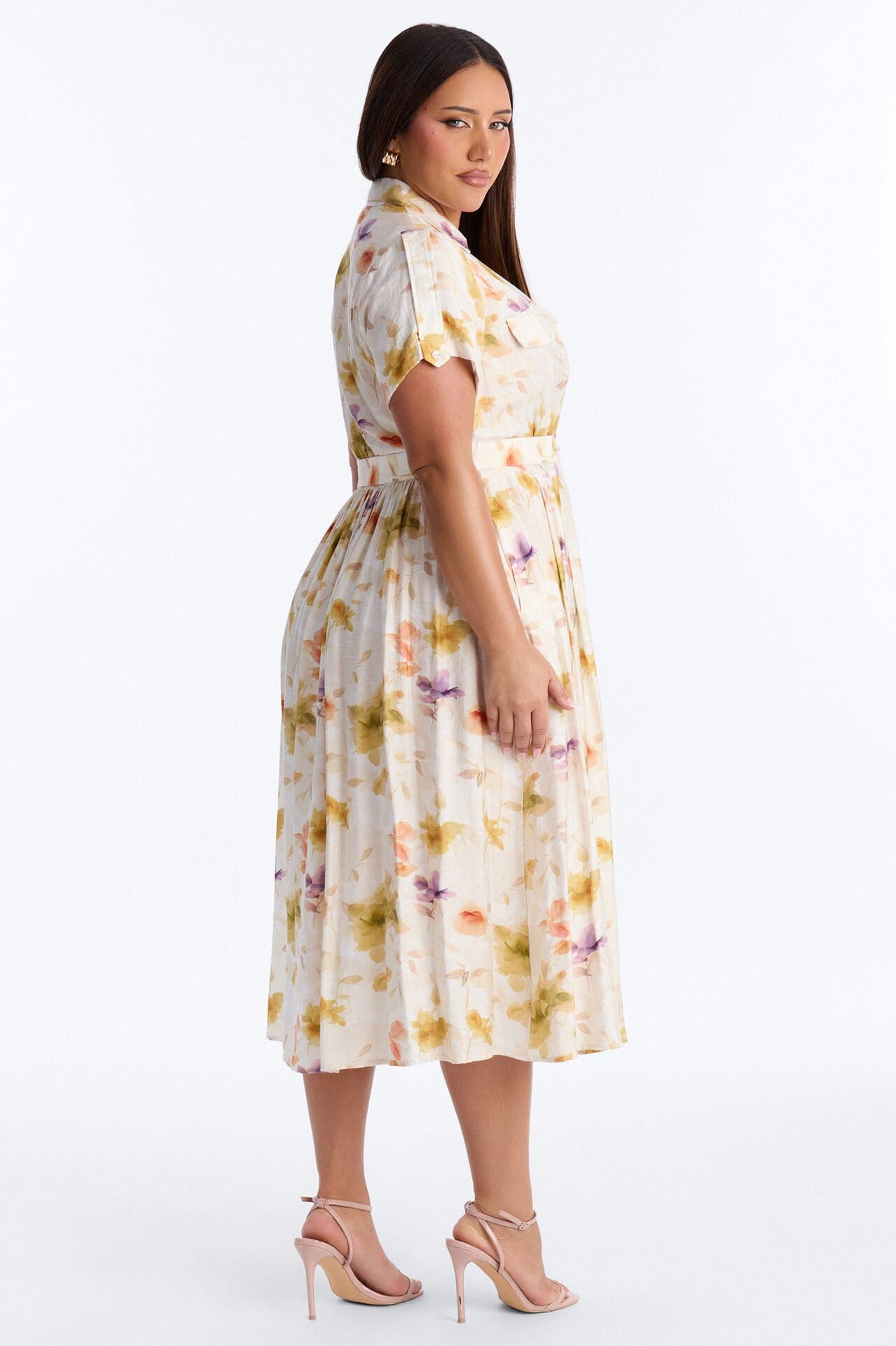 April Belted Floral Midi Dress - White/combo