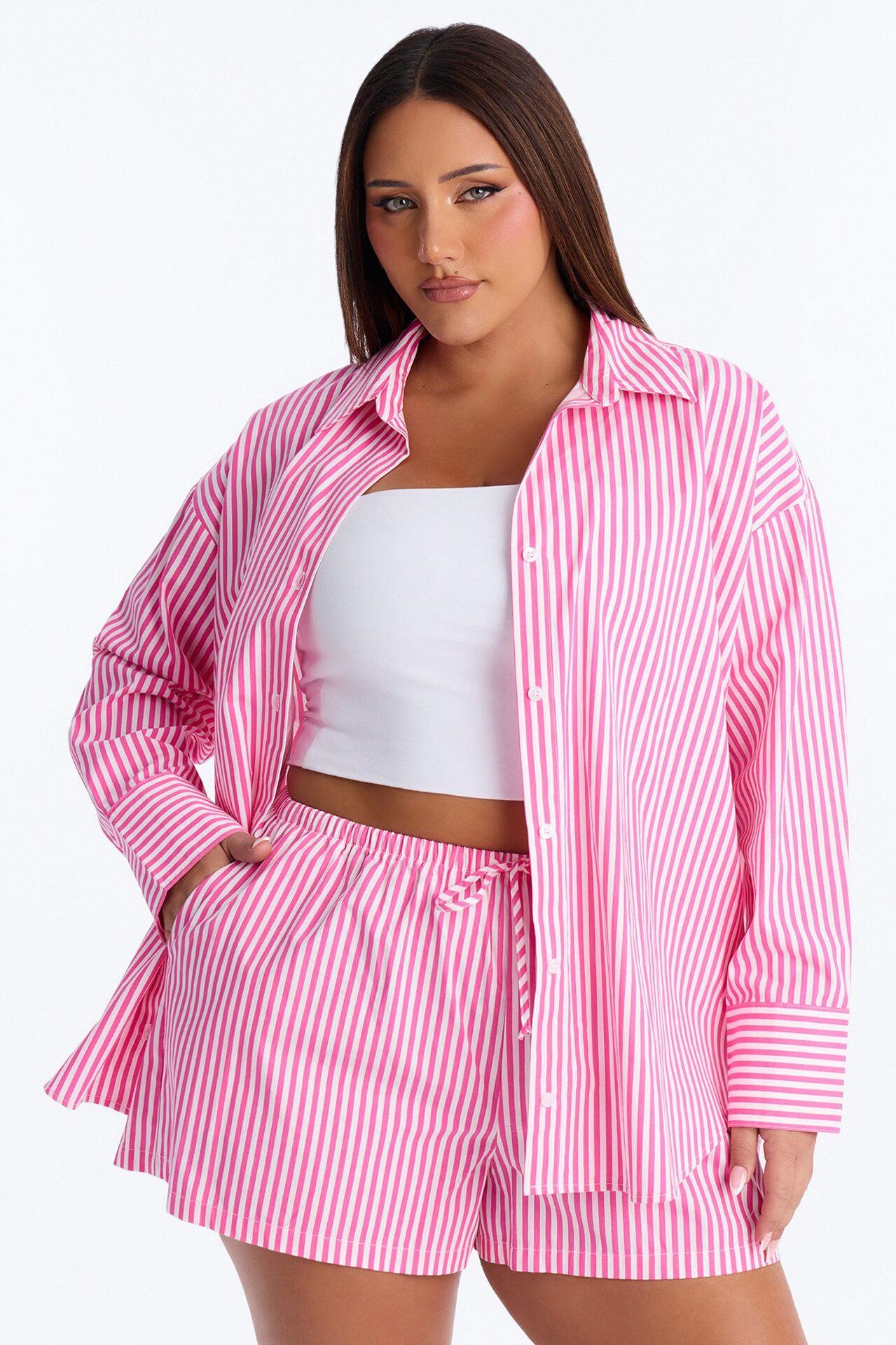 Callie Pinstripe Short Set - Pink