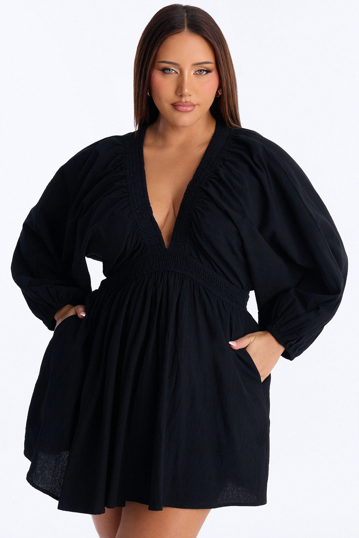 Rory Poplin Mini Dress - Black