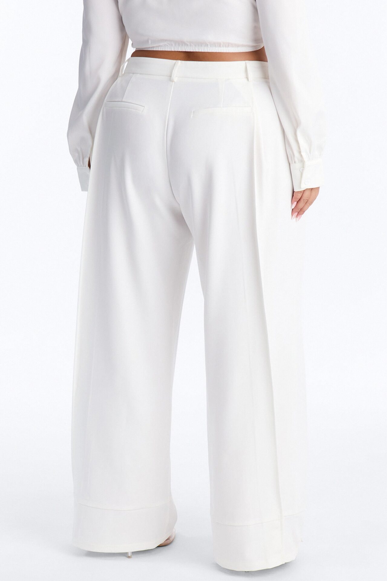 Anya Double Side Pleat Button Hem Trouser 33″ - White