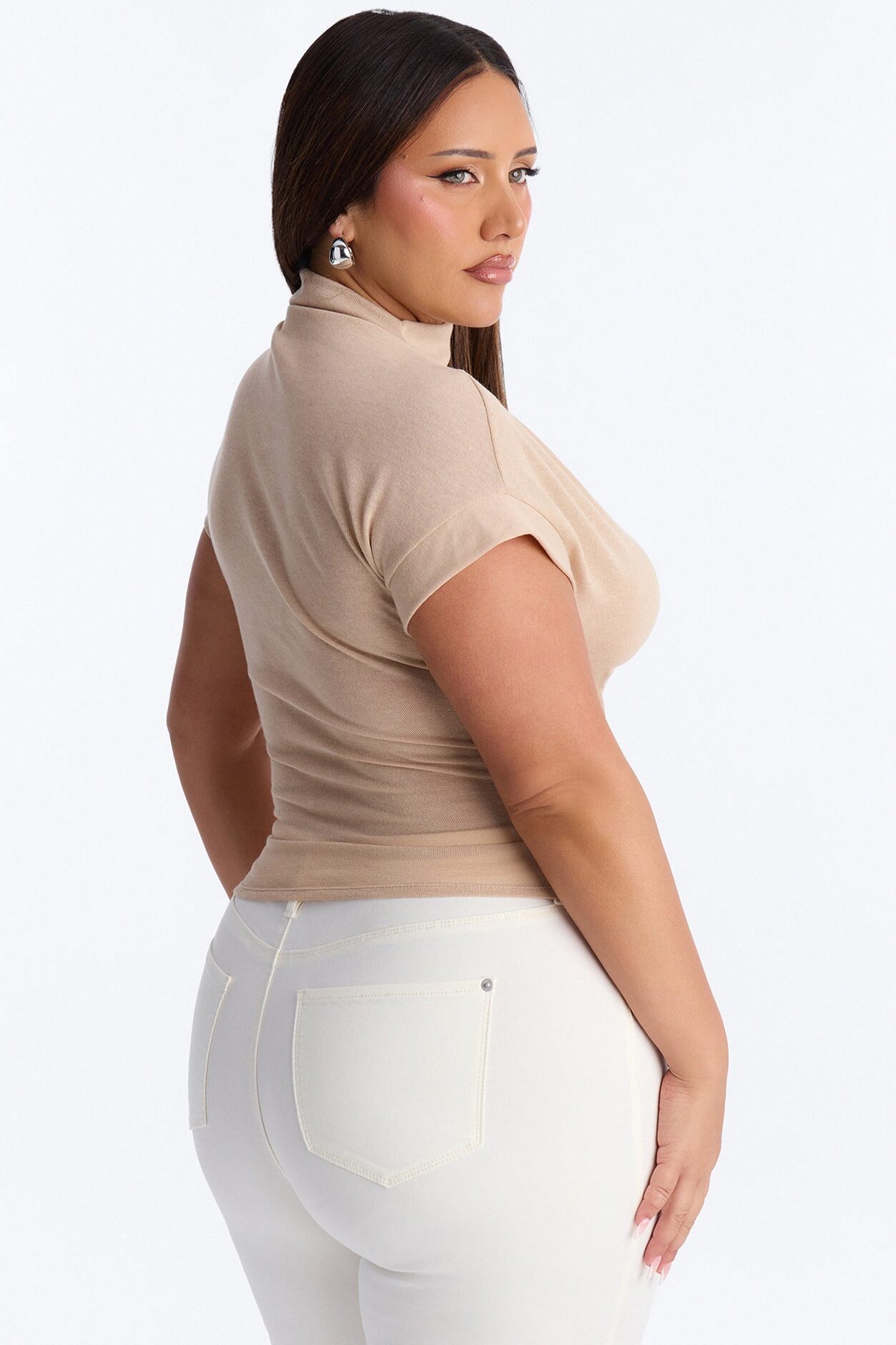 Serene Sculpt Mock Neck Short Sleeve Corset Top - Taupe