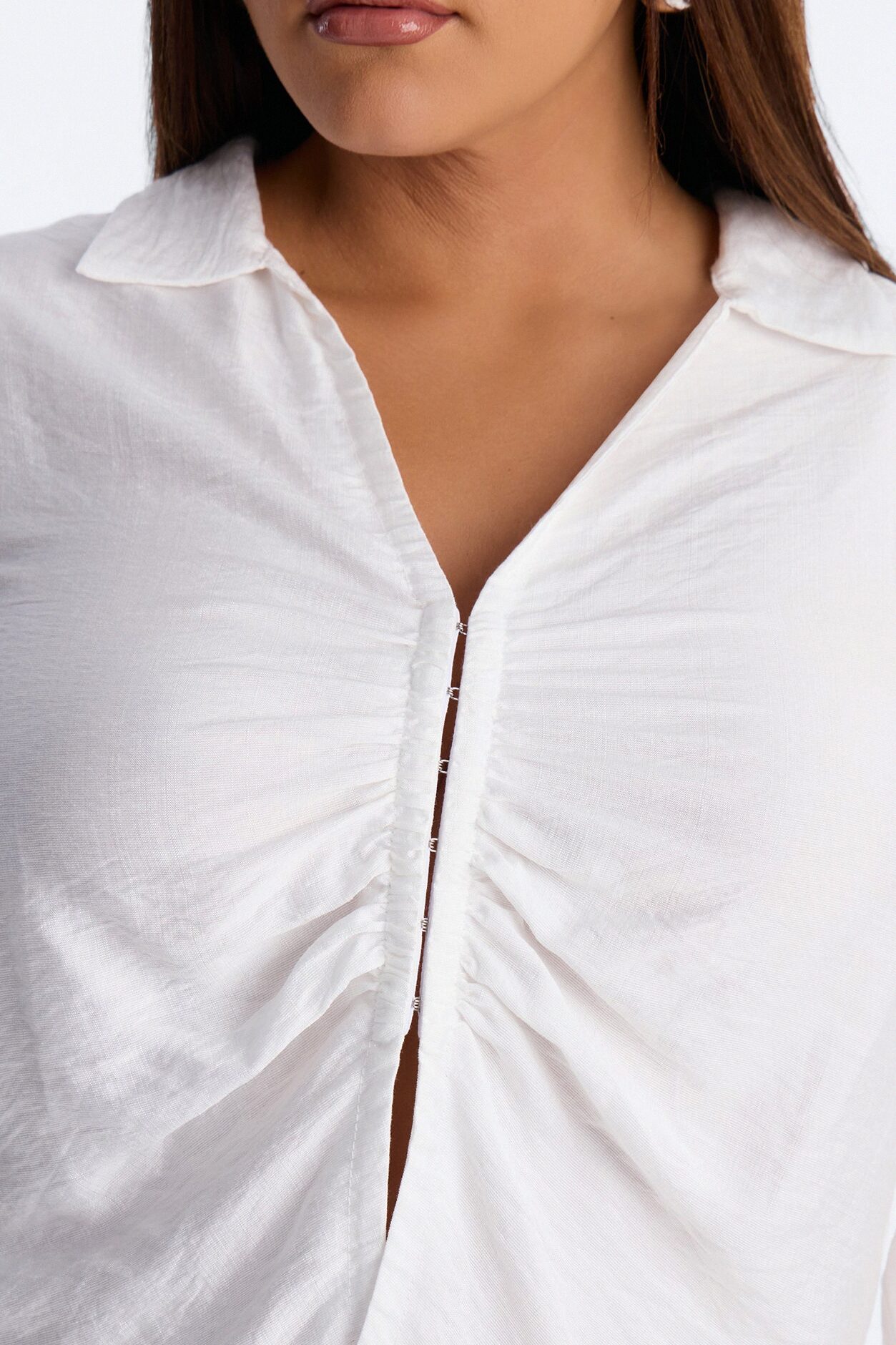 Make It Happen Ruched Linen Top - White