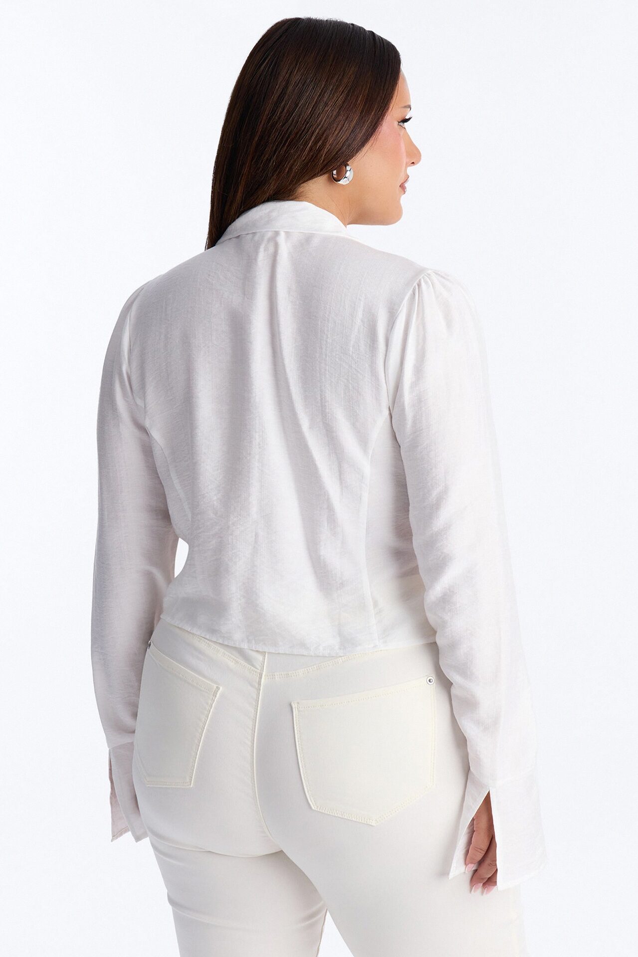 Make It Happen Ruched Linen Top - White