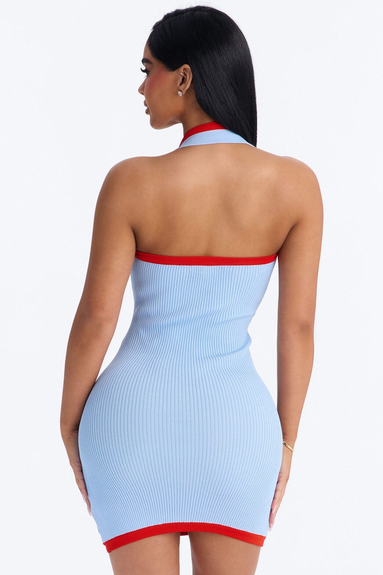 Aleena Halter Ribbed Mini Dress - Blue/combo