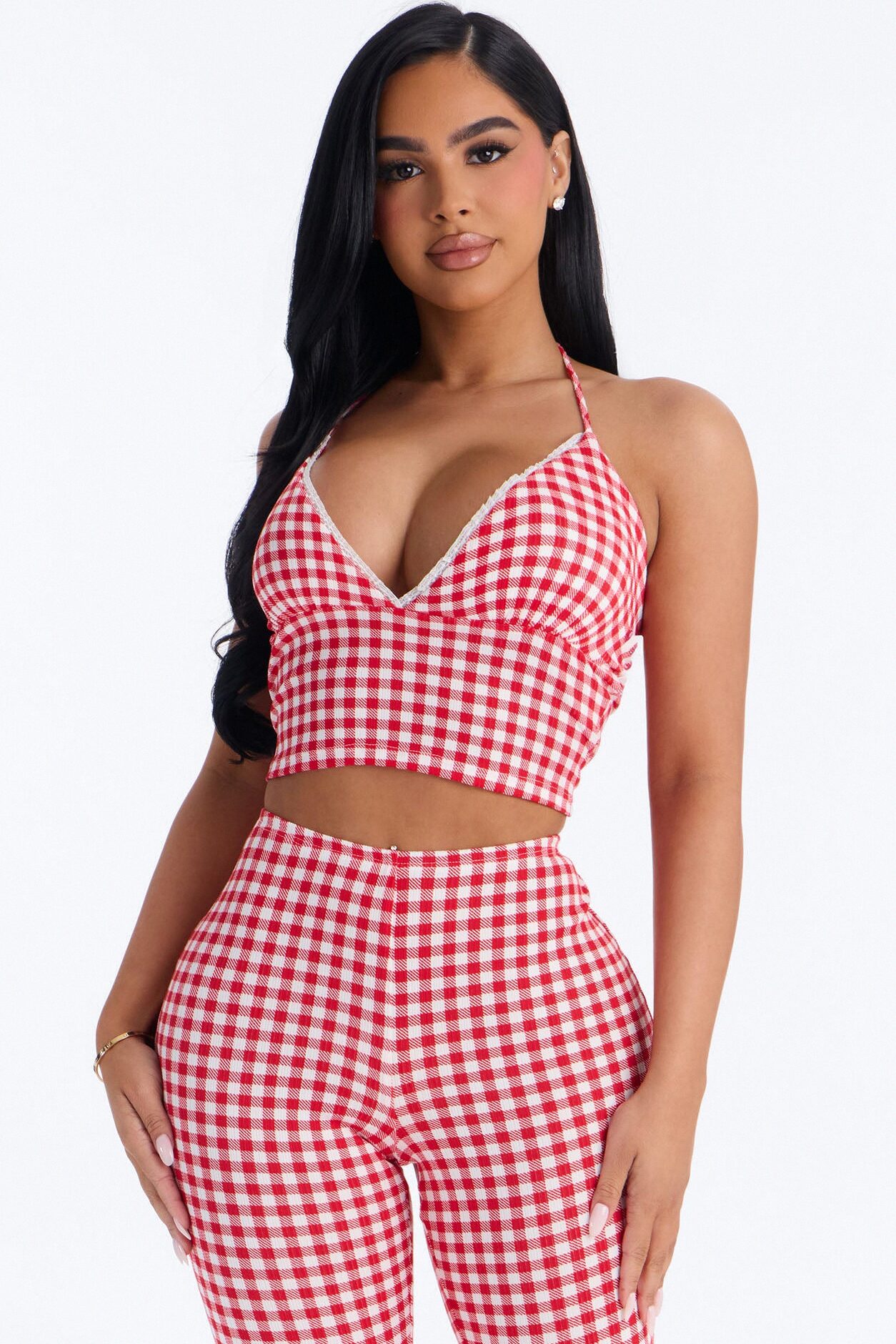Willow Gingham Halter Capri Set - Red