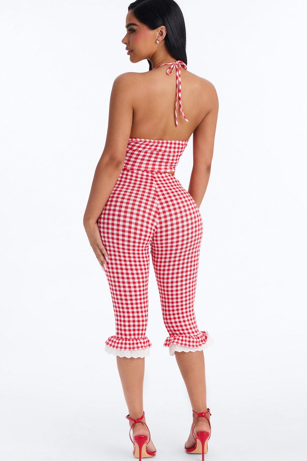 Willow Gingham Halter Capri Set - Red