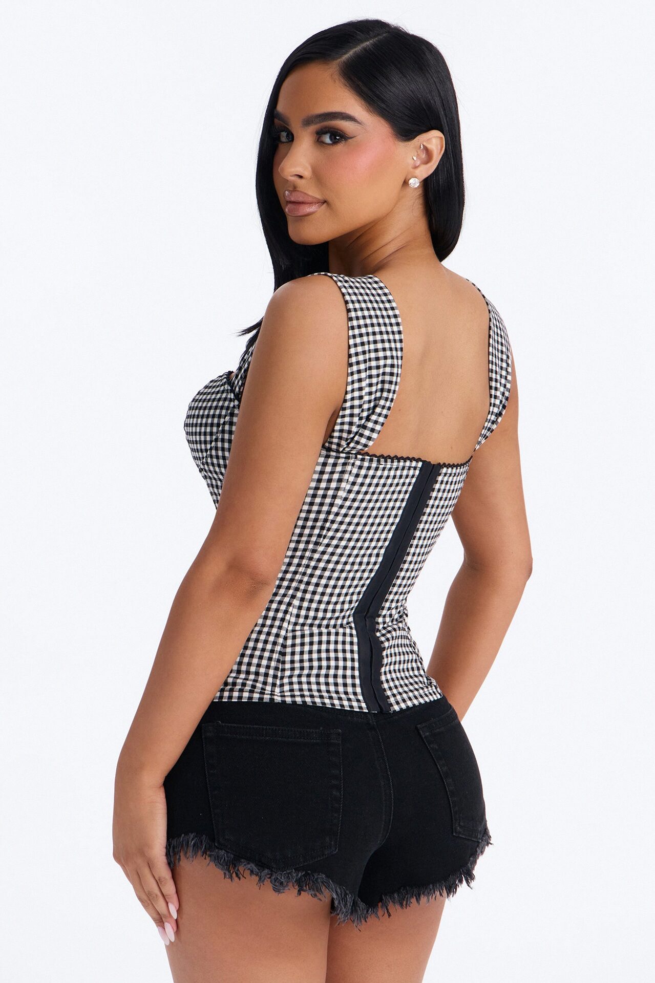 Always Around You Gingham Corset Top - Black/combo