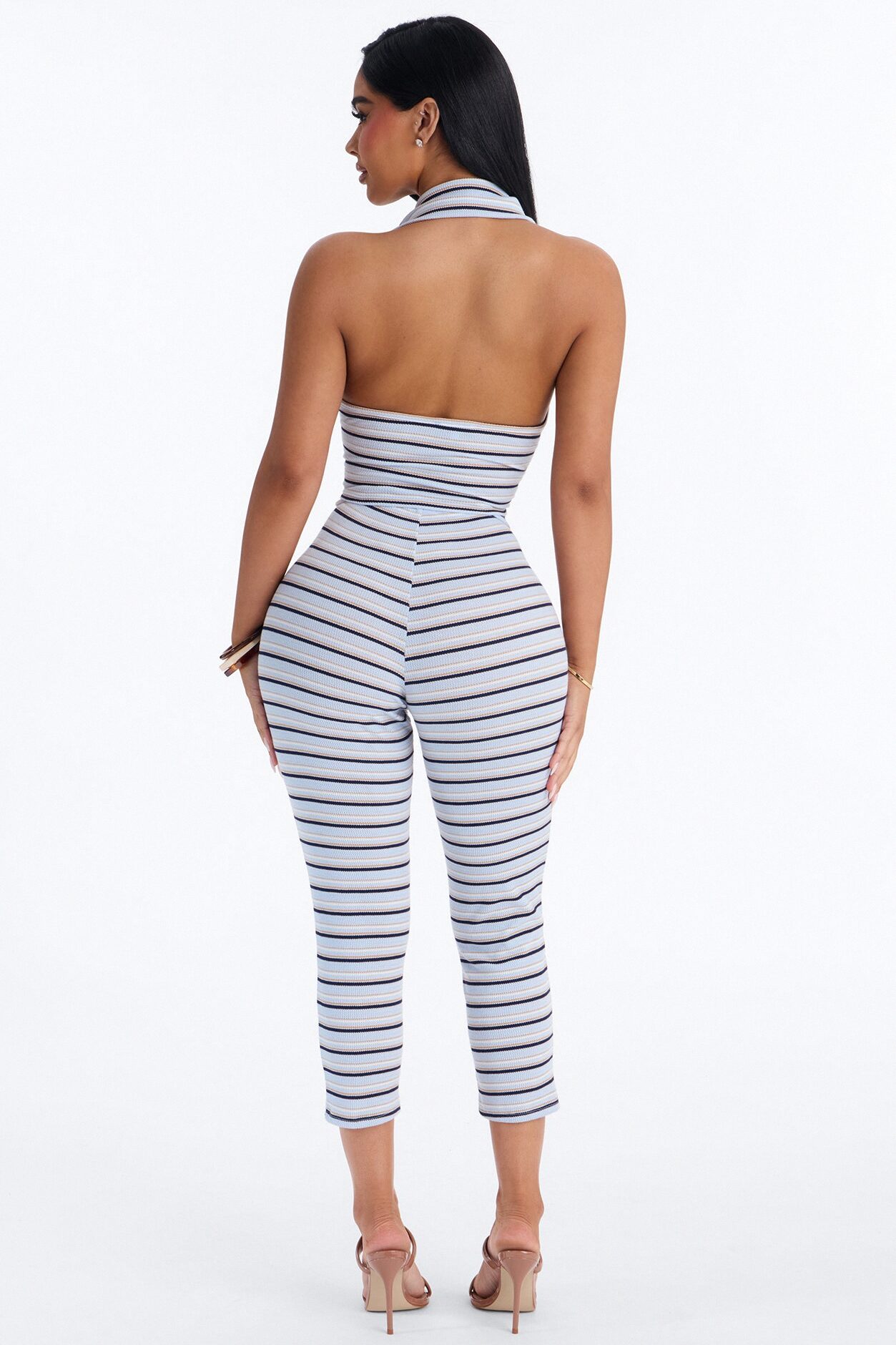 Mya Striped Thermal Capri Set - Blue/combo