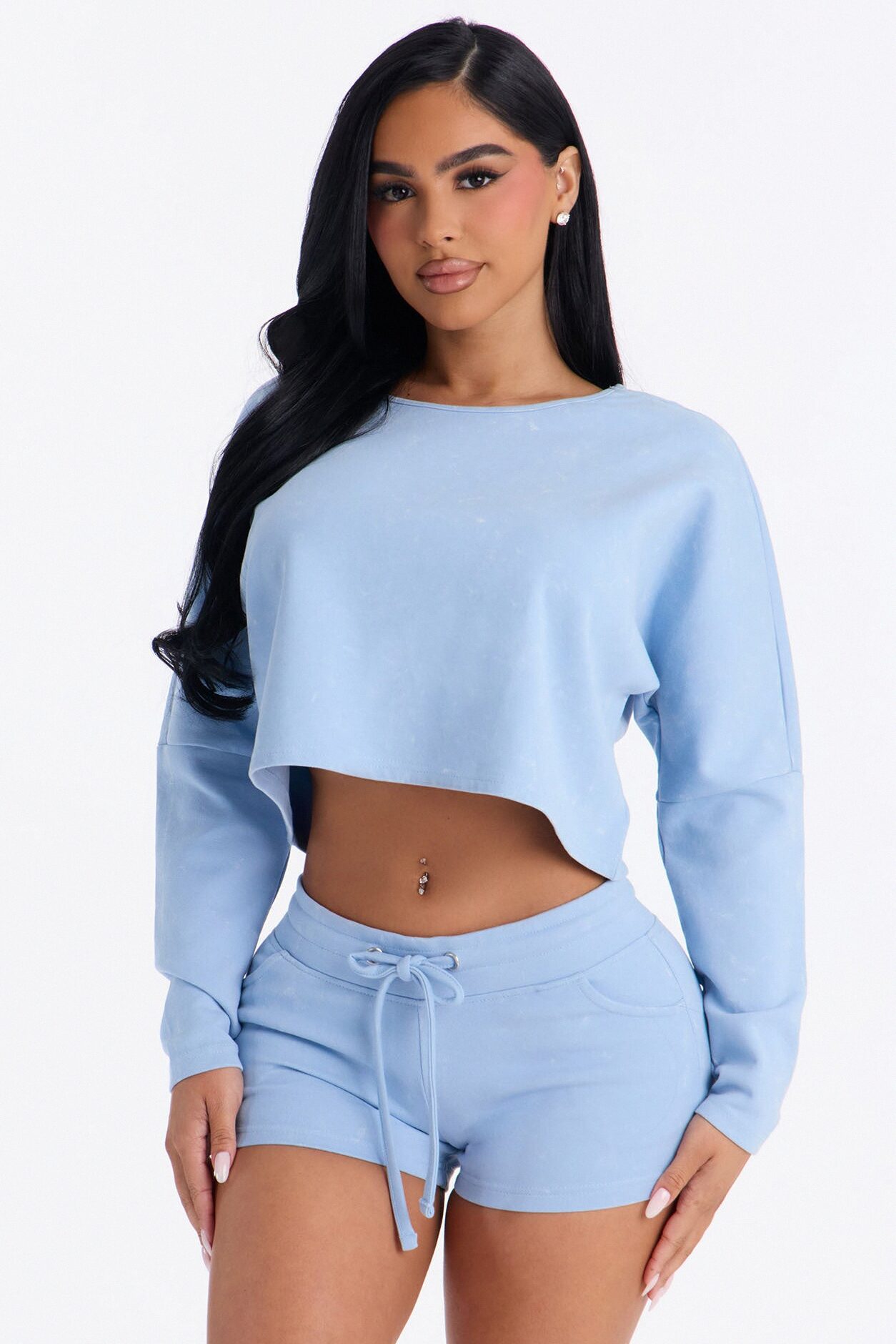Mila Off Shoulder Micro Short Set - Blue