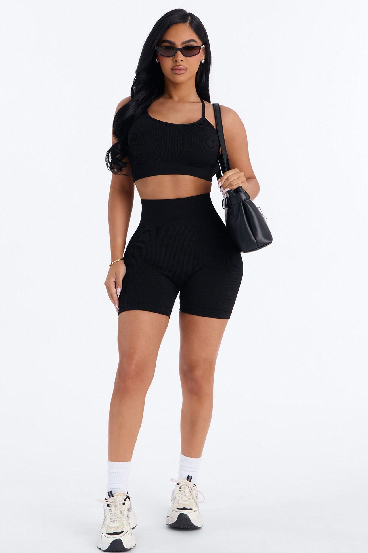 Never Settle Seamless Sports Bra Biker Short Set - Black