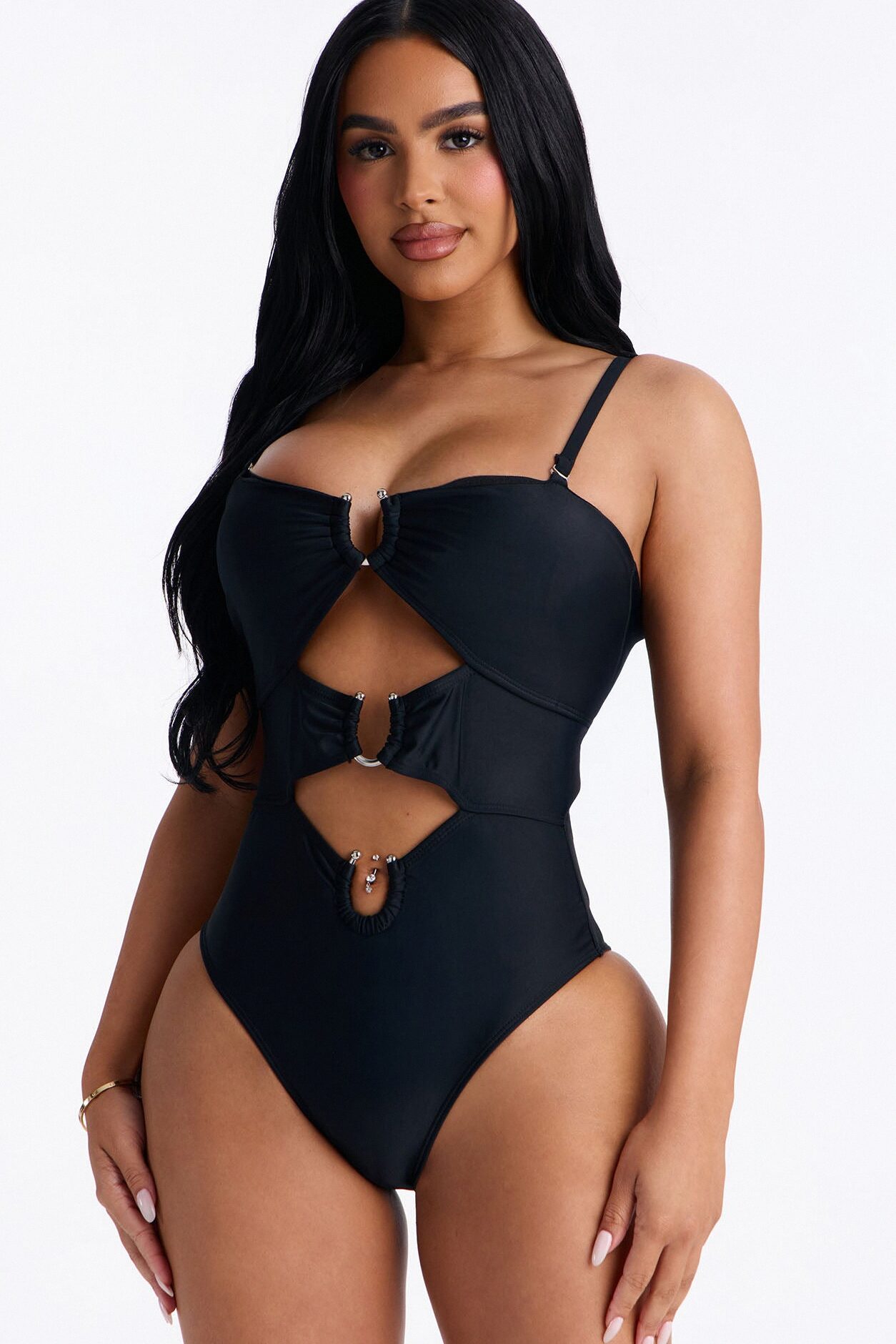Mimosas By The Pool U Wire Cut Out 1 Piece Swimsuit - Black