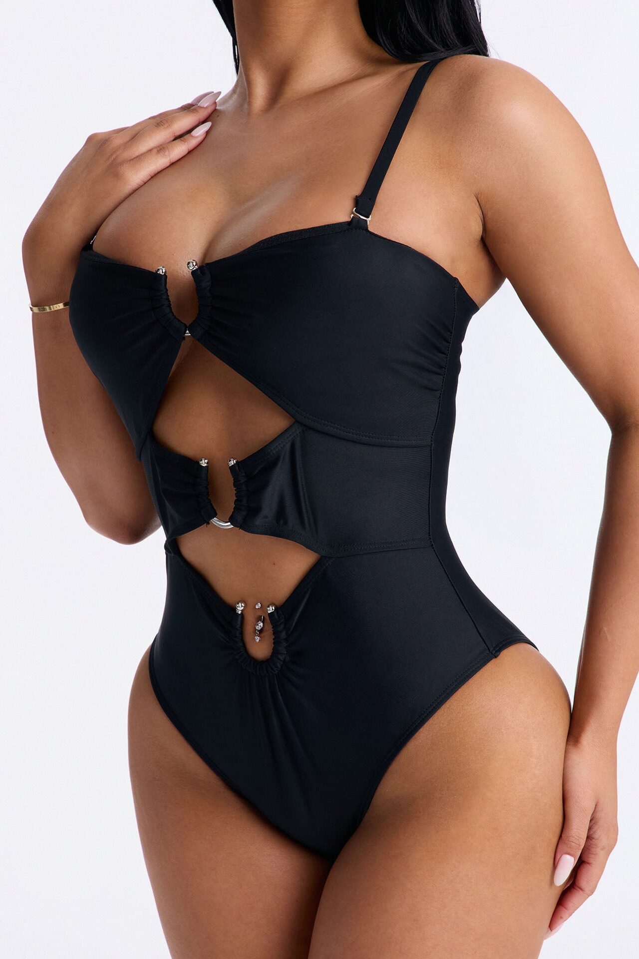 Mimosas By The Pool U Wire Cut Out 1 Piece Swimsuit - Black