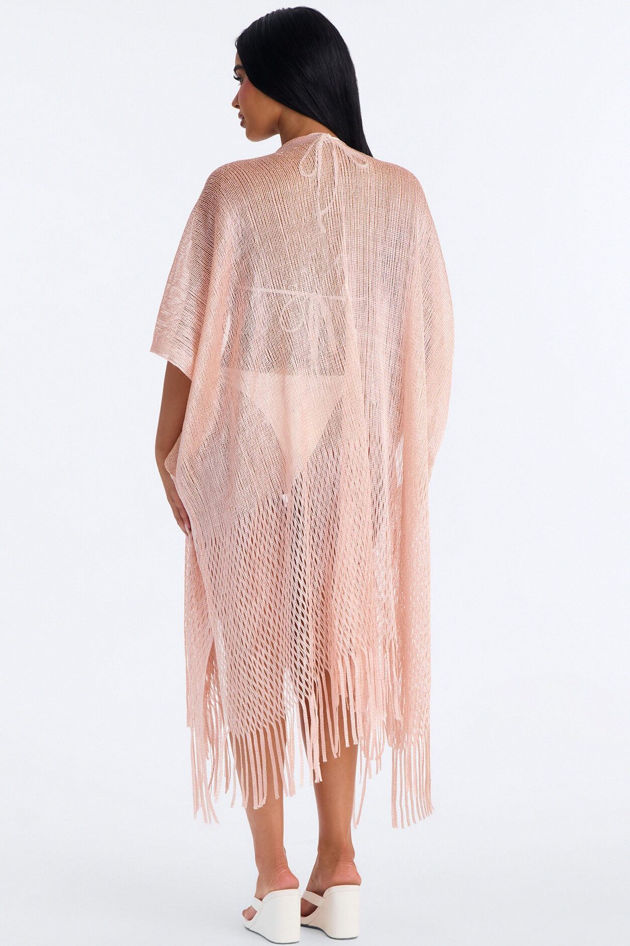 Corrine Shimmer Swim Cover Up Kimono - Rose Gold