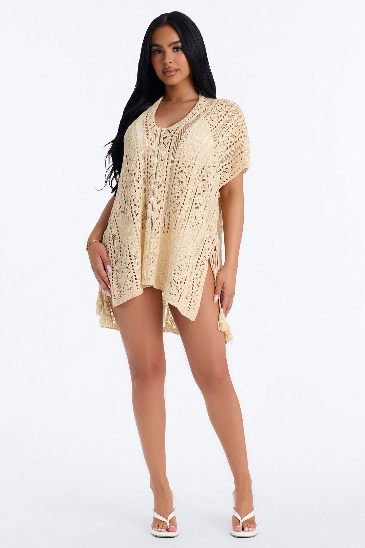 Iris Crochet Swim Cover Up - Beige