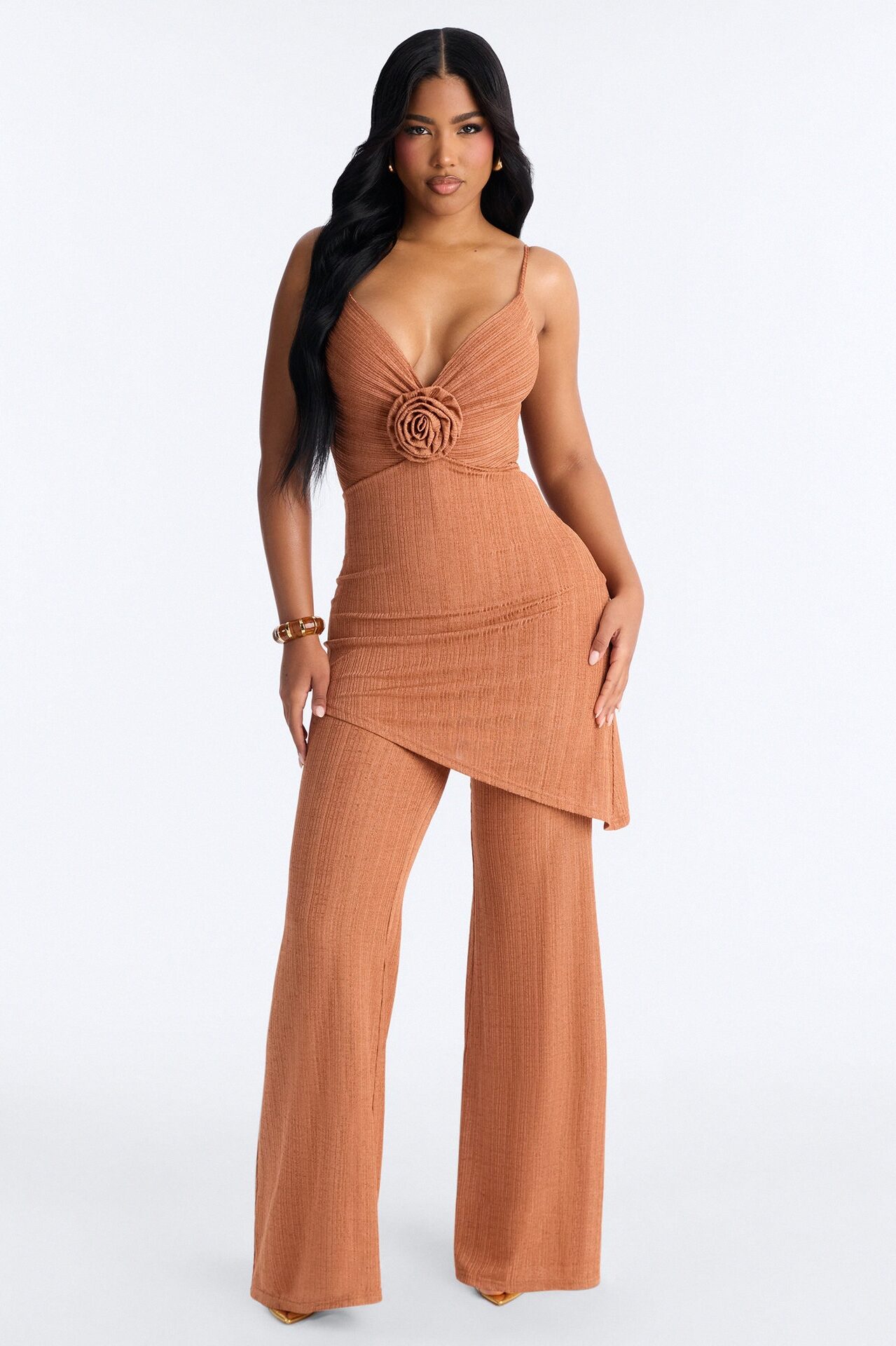 Fiona Draped Wide Leg Jumpsuit - Bronze