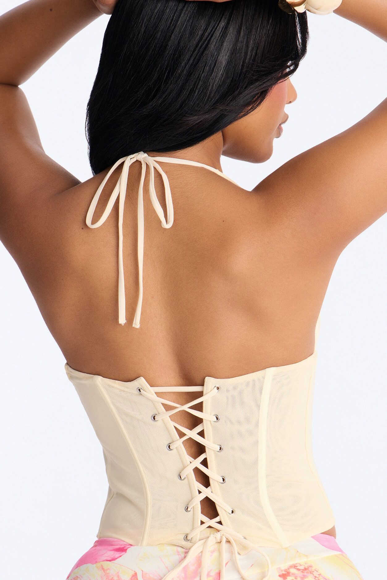 Never Forget Corset Mesh Halter Top - Ivory