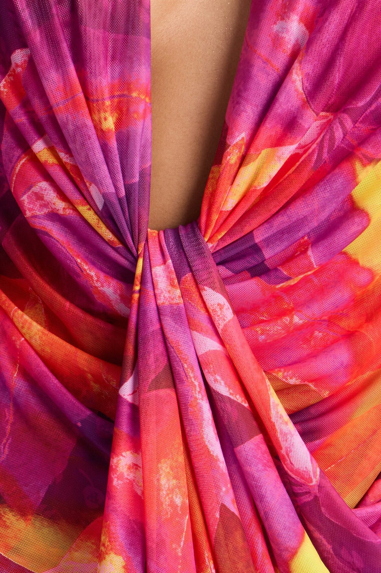Kyla Halter Printed Mesh Maxi Dress - Magenta/combo