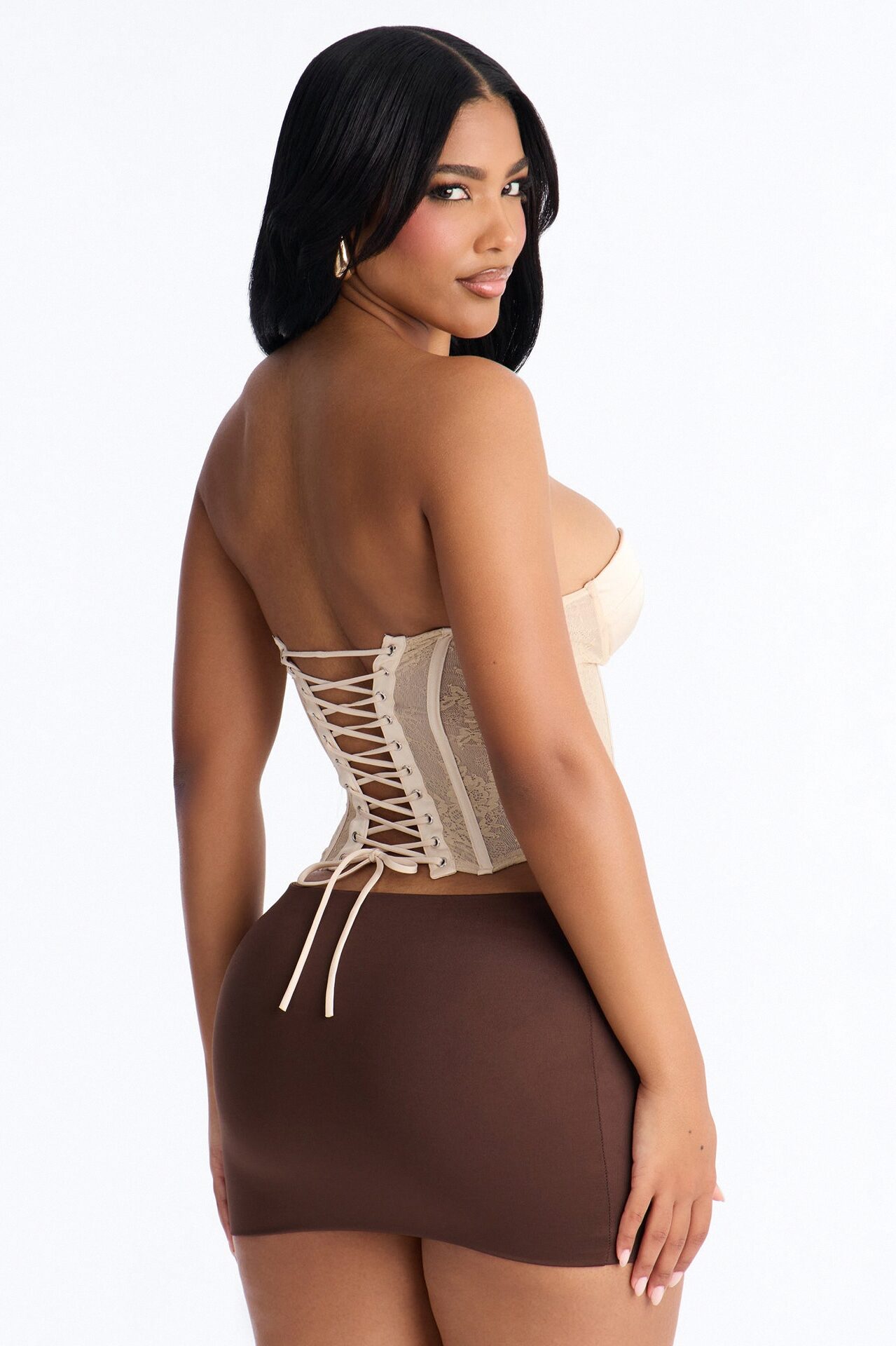 With A Tease Lace Up Lace Corset - Nude