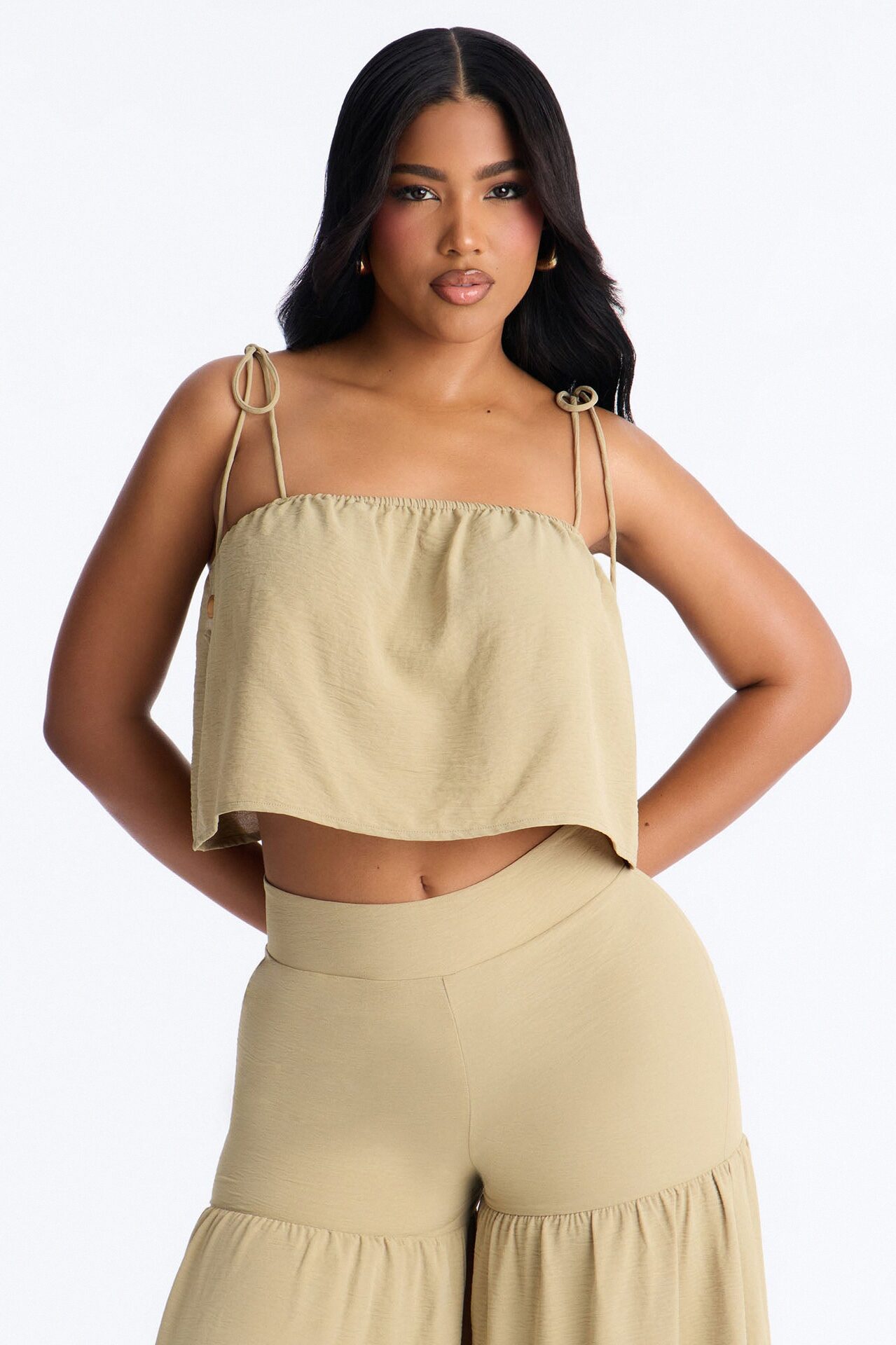Mary Spaghetti Strap Wide Leg Pant Set - Sage