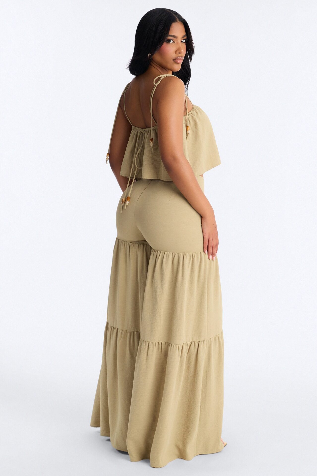 Mary Spaghetti Strap Wide Leg Pant Set - Sage