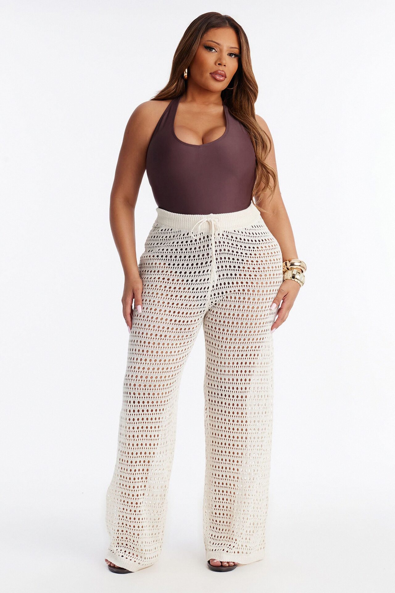 Temptress Textured Knit Swim Cover Up Pant - Cream