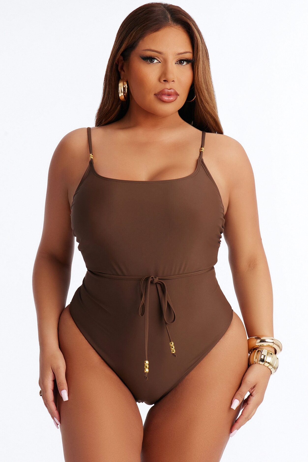 Drifting Away 1 Piece Beaded Swimsuit - Brown