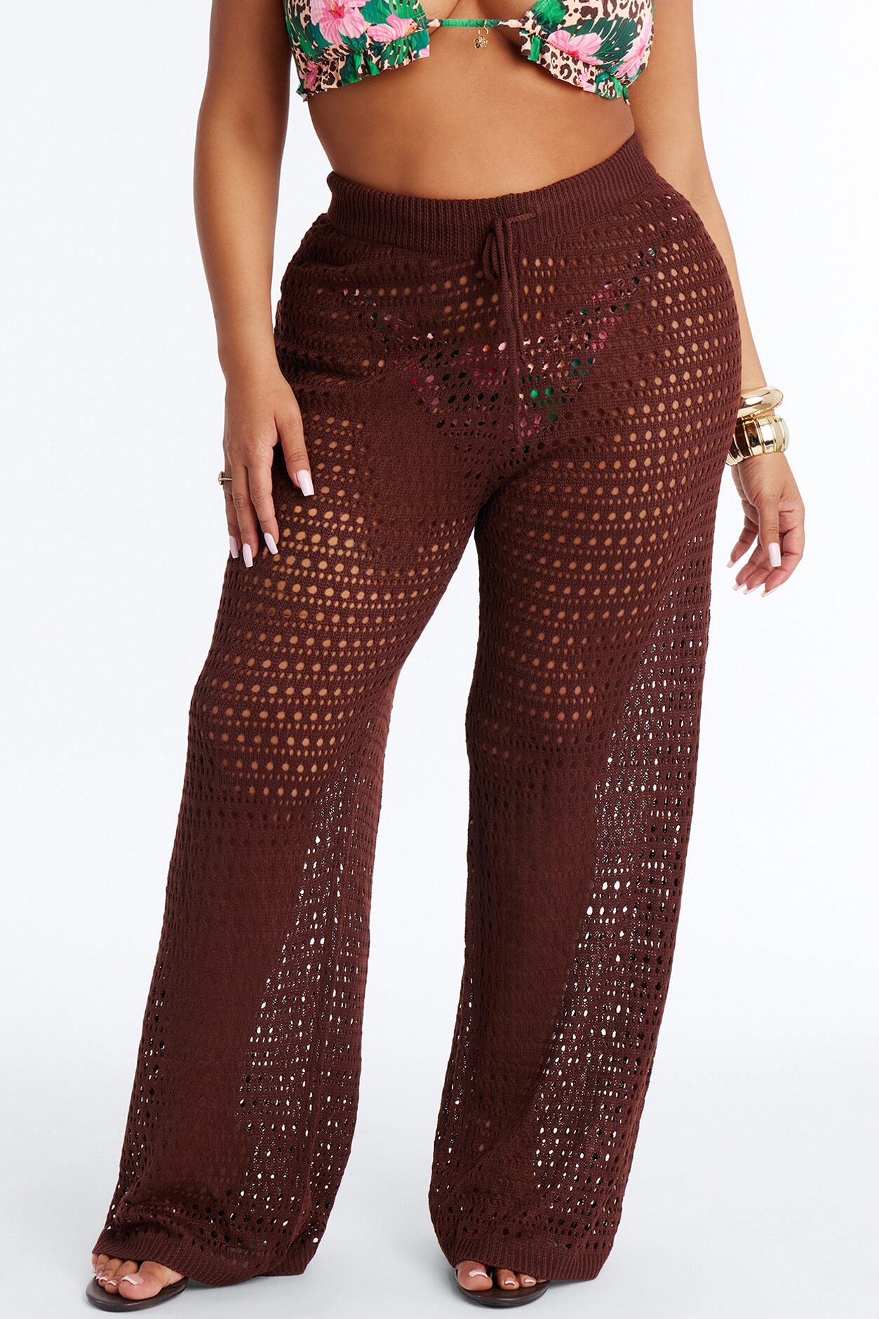 Temptress Textured Knit Swim Cover Up Pant - Chocolate