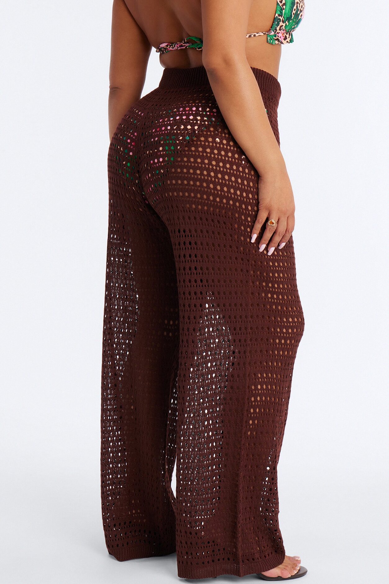 Temptress Textured Knit Swim Cover Up Pant - Chocolate