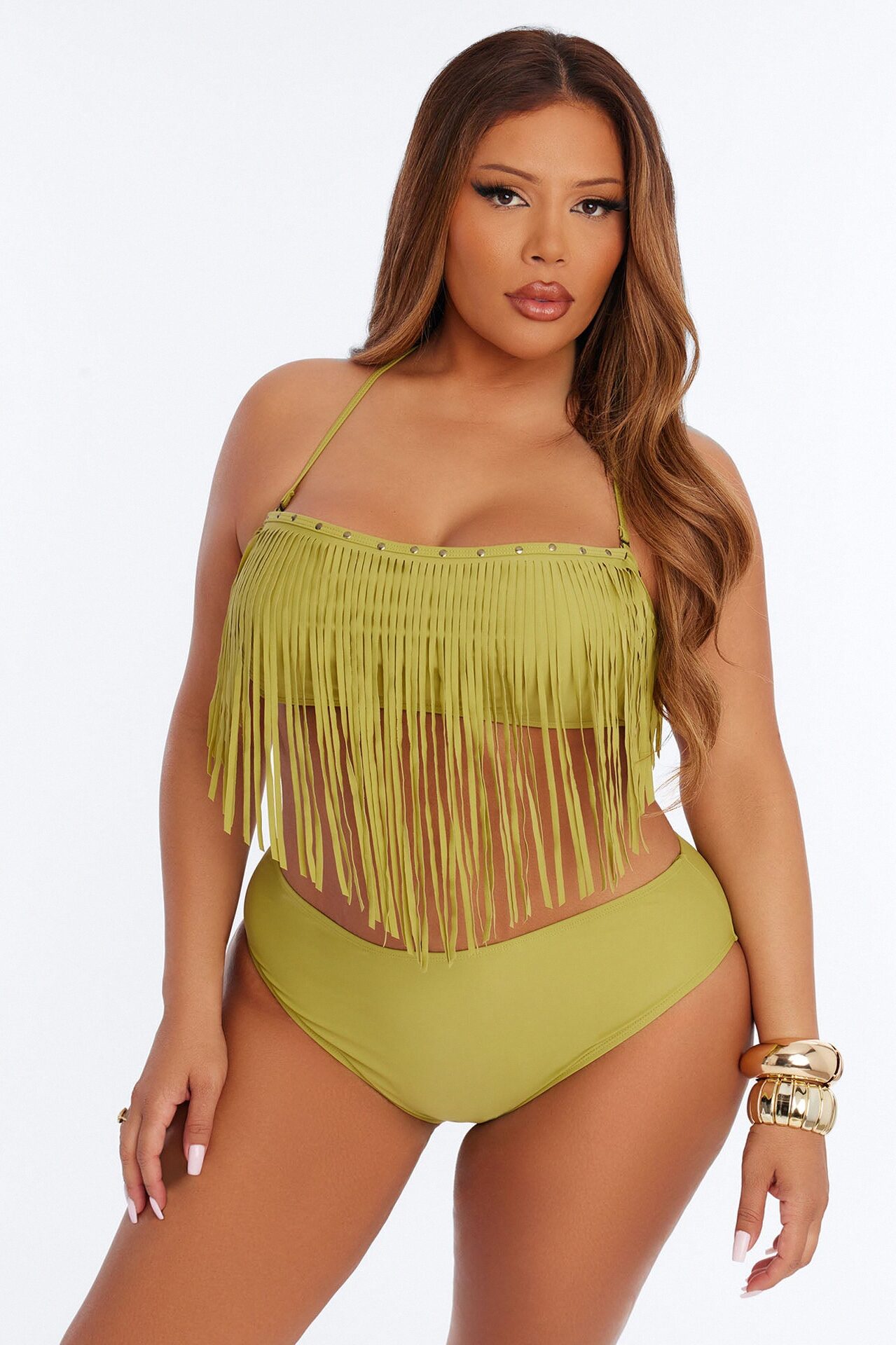 Cabana Cooldown 3 Piece Fringe Bikini Set - Olive