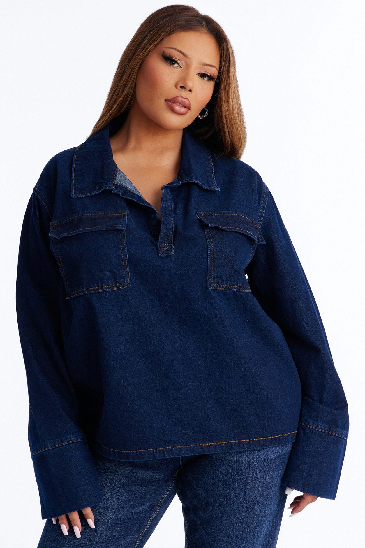 Misty Oversized Denim Top - Dark Wash