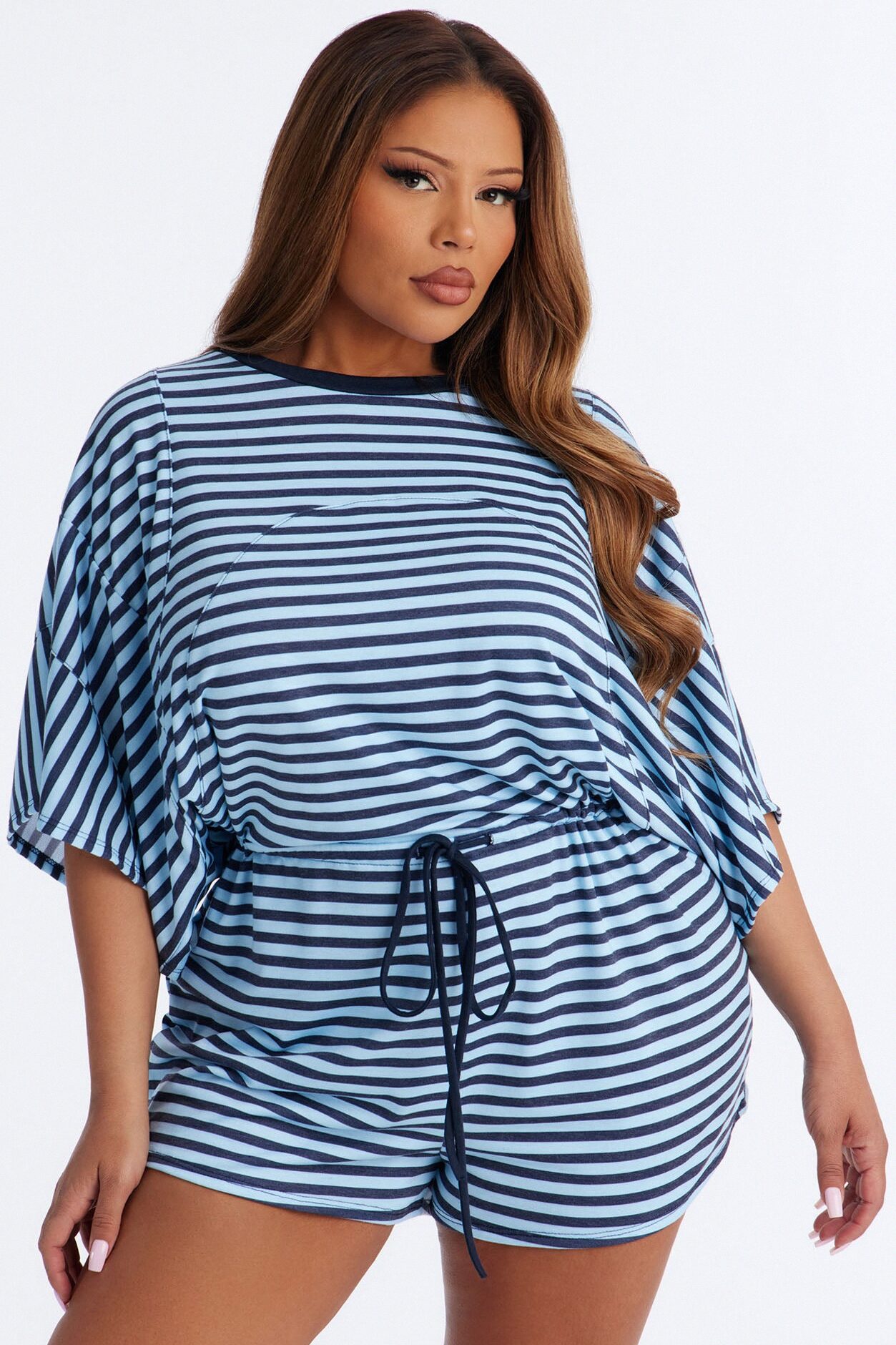 Read Between The Lines French Terry Romper - Blue