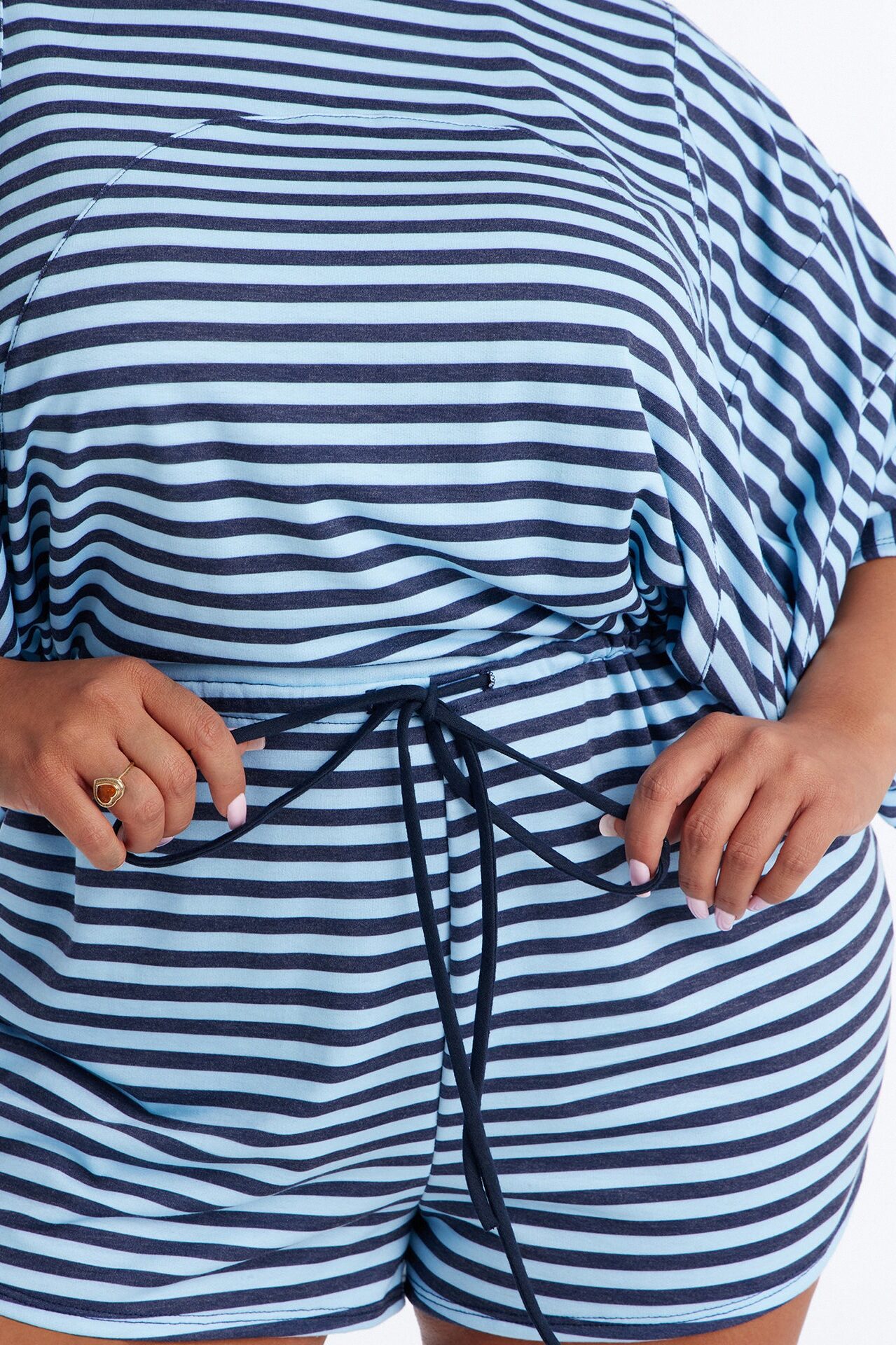 Read Between The Lines French Terry Romper - Blue