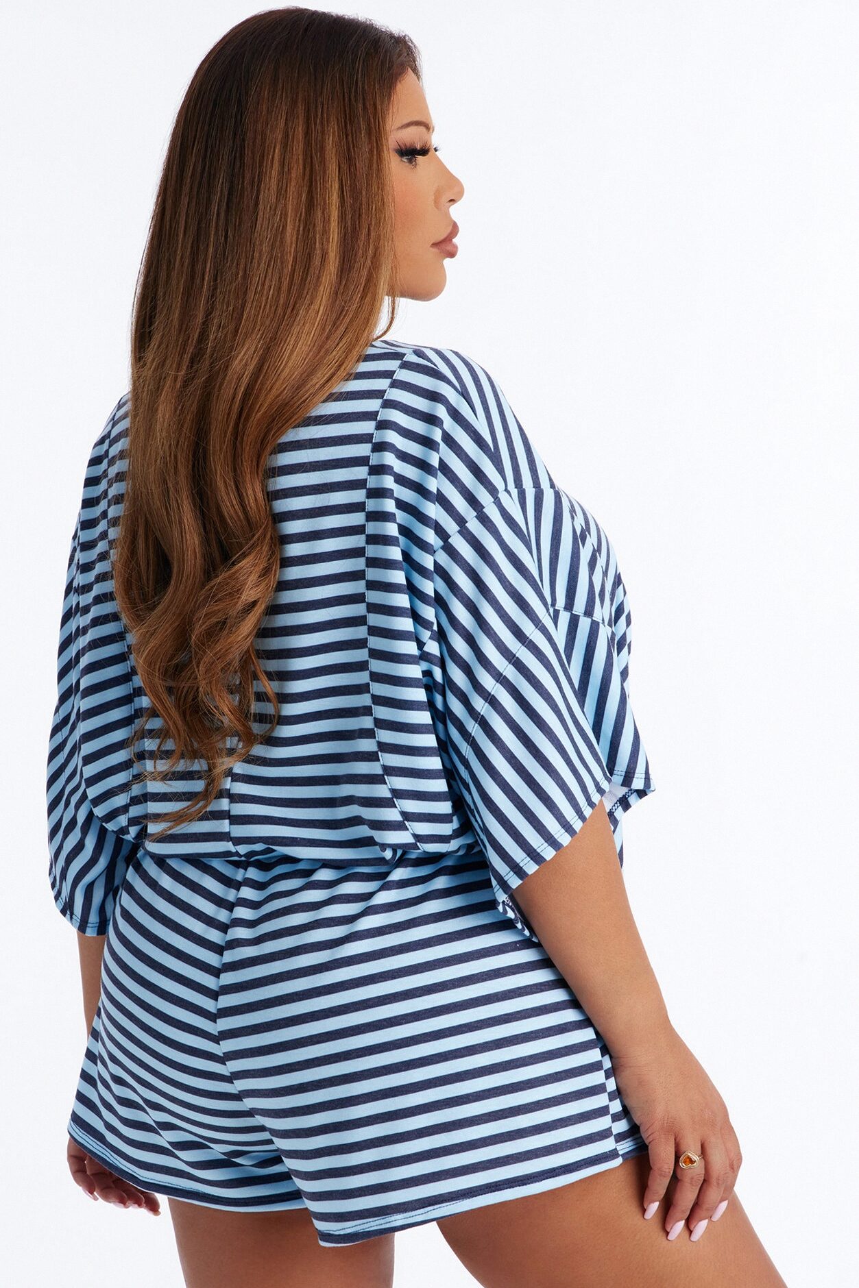 Read Between The Lines French Terry Romper - Blue