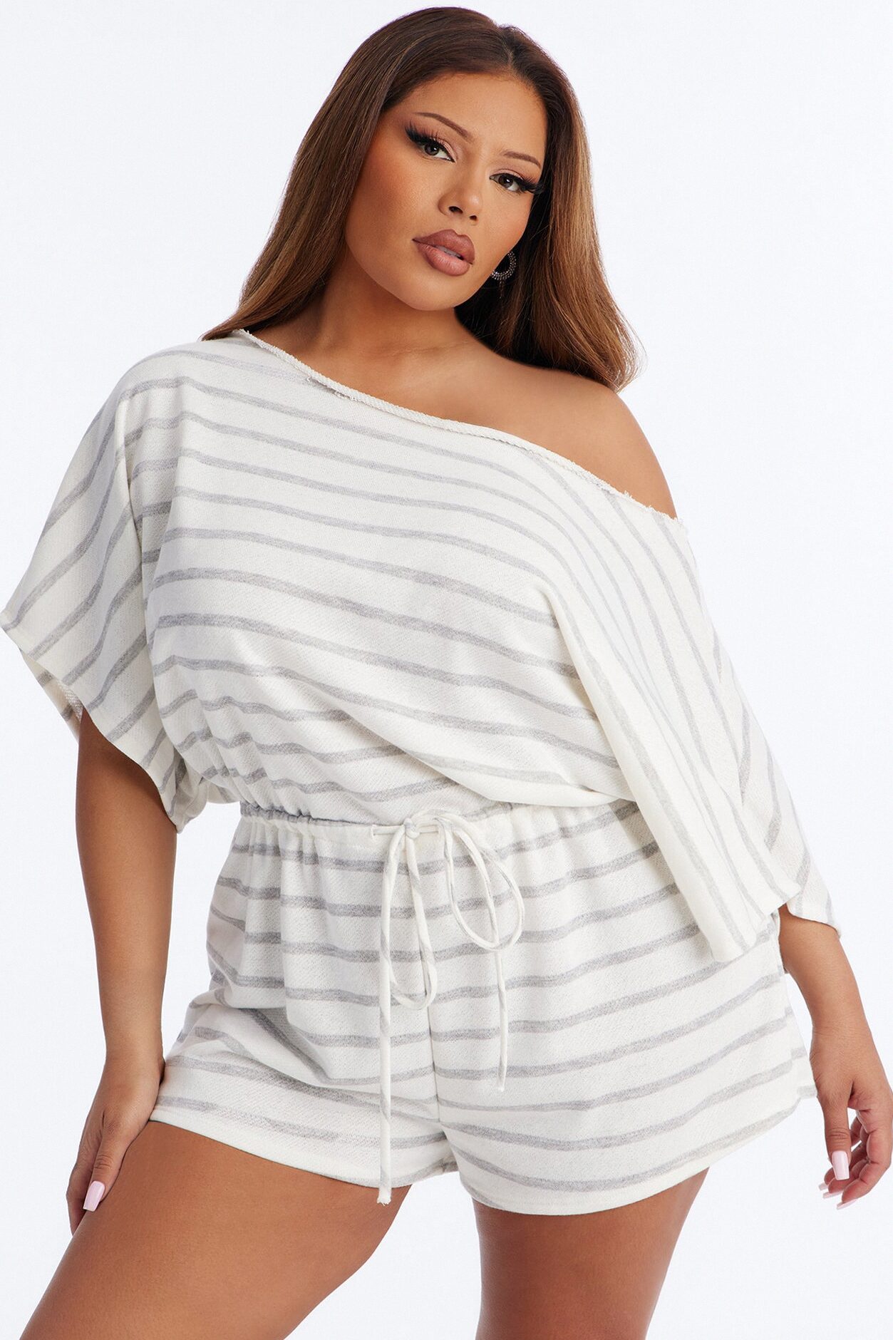 Sunday Stripes French Terry Romper - Grey