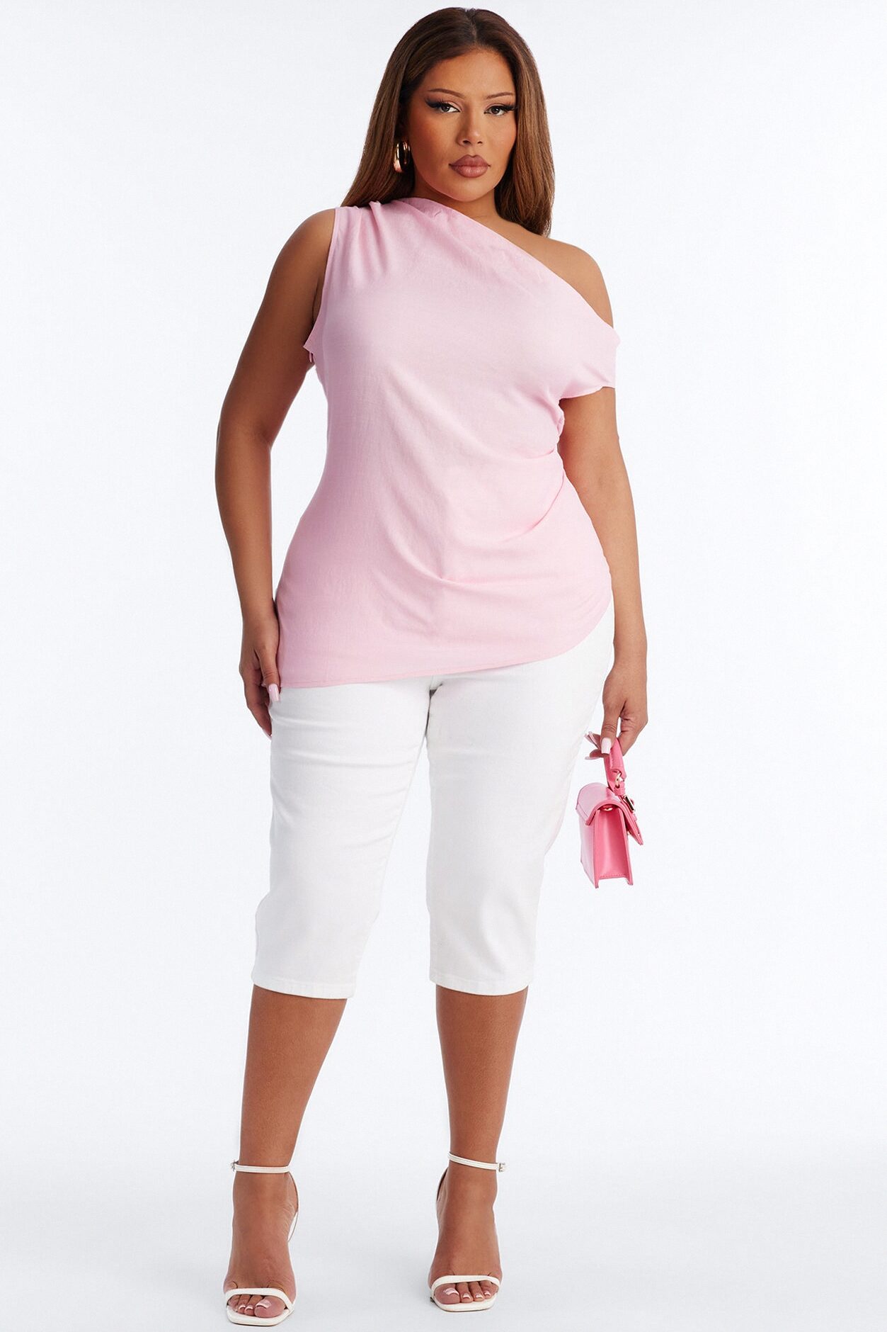 Cutie With A Duty One Shoulder Linen Top - Pink
