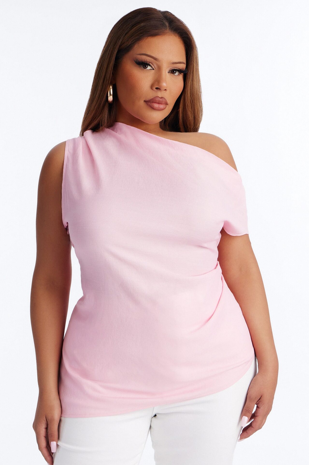 Cutie With A Duty One Shoulder Linen Top - Pink