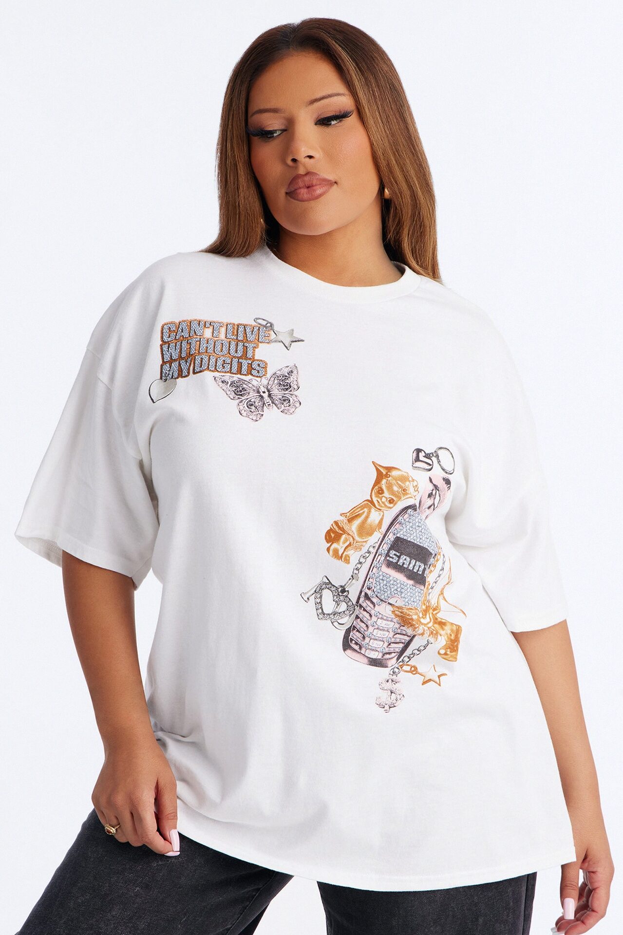 Can't Live With Out My Digits Oversized Tee - White