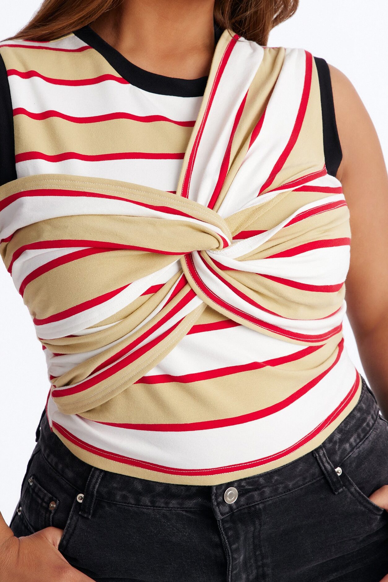 Jackie Striped Sleeveless Twist T-Shirt - Yellow/combo