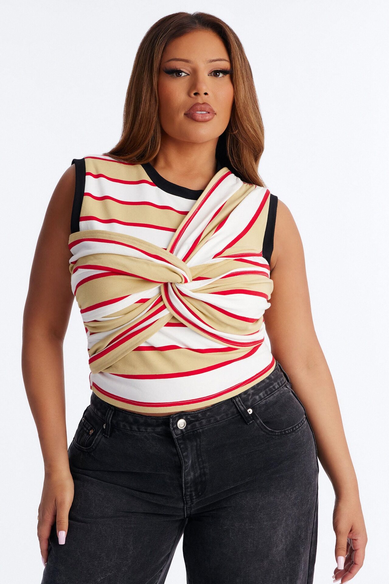Jackie Striped Sleeveless Twist T-Shirt - Yellow/combo